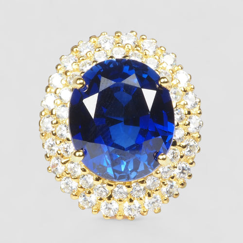 24K GOLD 925 STERLING SILVER RING BLUE SAPPHIRE