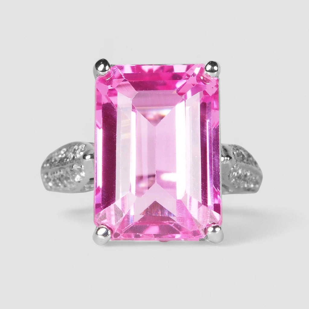 925 STERLING SILVER WHITE GOLD RING PINK SAPPHIRE