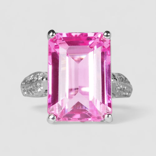 925 STERLING SILVER WHITE GOLD RING PINK SAPPHIRE