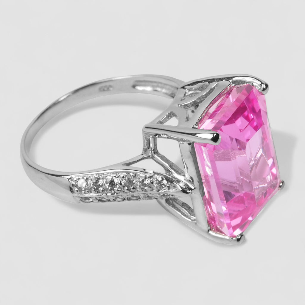 925 STERLING SILVER WHITE GOLD RING PINK SAPPHIRE