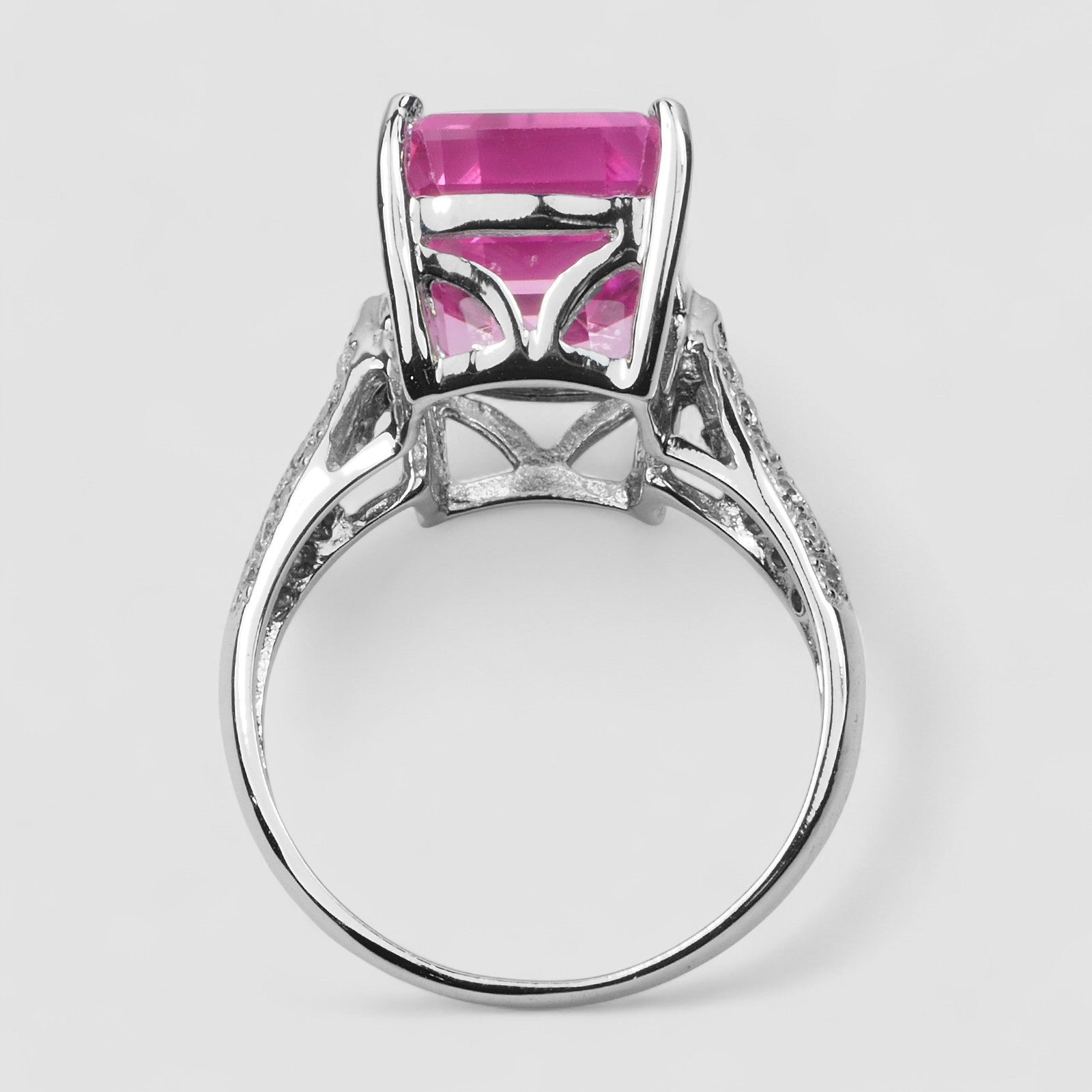 925 STERLING SILVER WHITE GOLD RING PINK SAPPHIRE