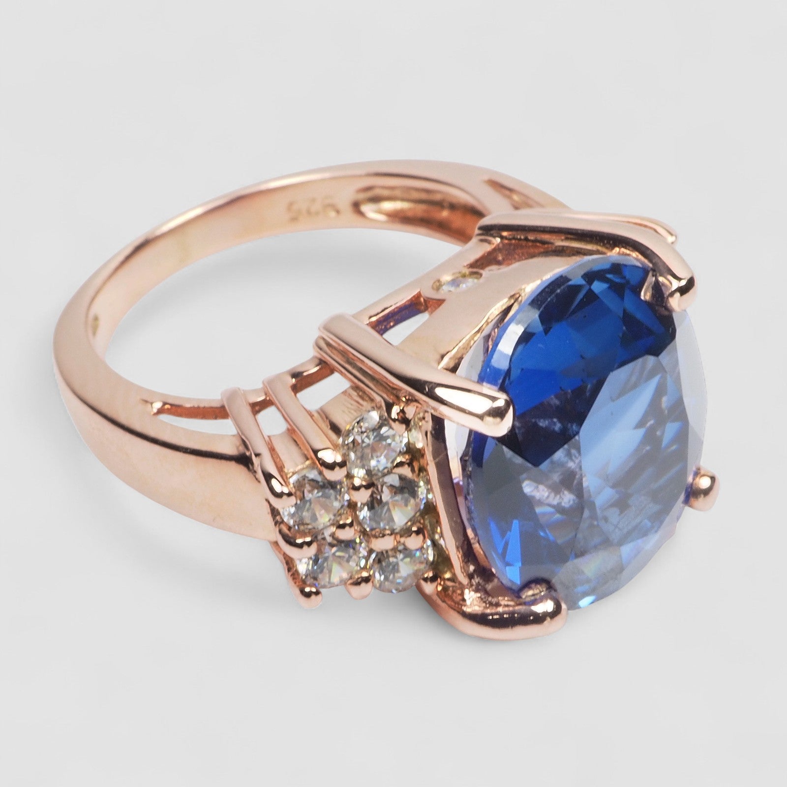 WHITE GOLD RING 925 STERLING SILVER BLUE SAPPHIRE