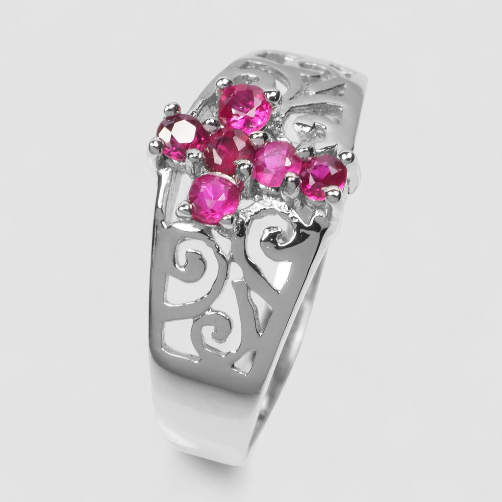 CROSS PINK RUBELLITE TOURMALINE WHITE GOLD RING 925 STERLING SILVER