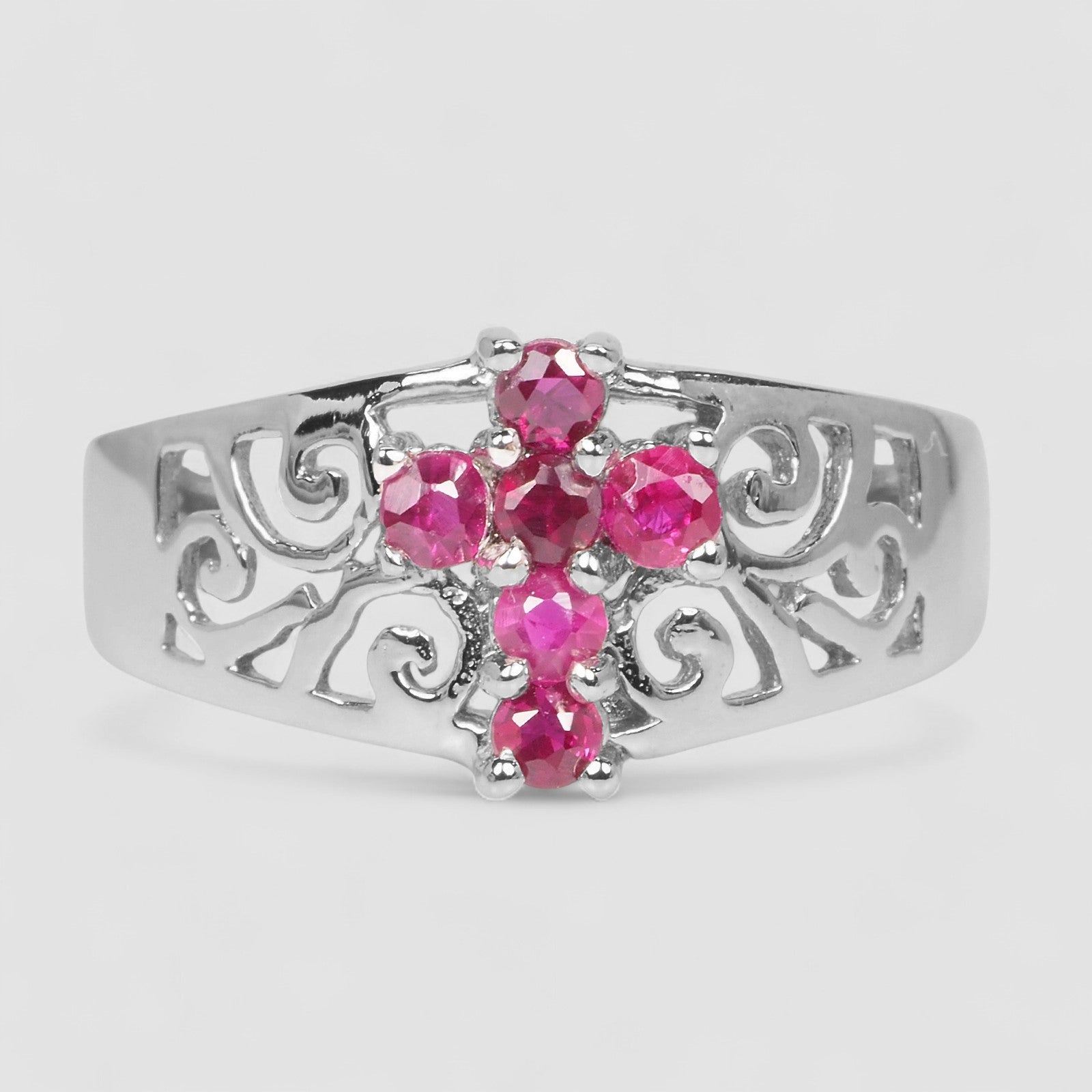 CROSS PINK RUBELLITE TOURMALINE WHITE GOLD RING 925 STERLING SILVER