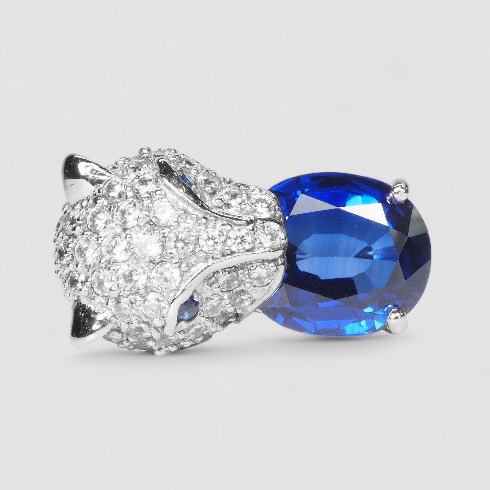 PANTHER RING BLUE SAPPHIRE 925 STERLING SILVER