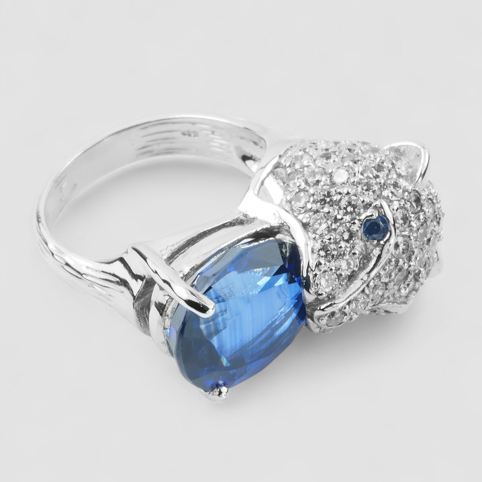 PANTHER RING BLUE SAPPHIRE 925 STERLING SILVER