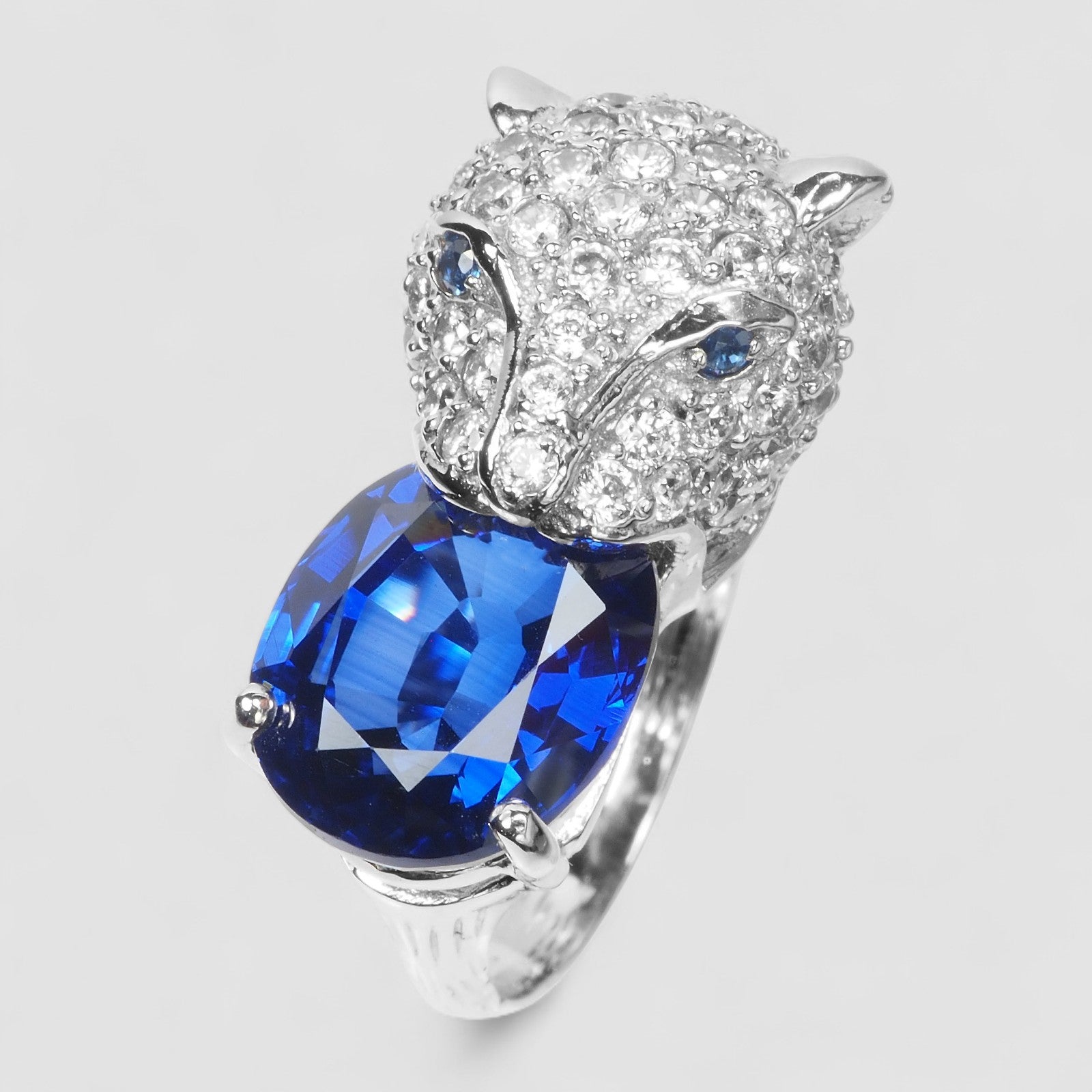 PANTHER RING BLUE SAPPHIRE 925 STERLING SILVER