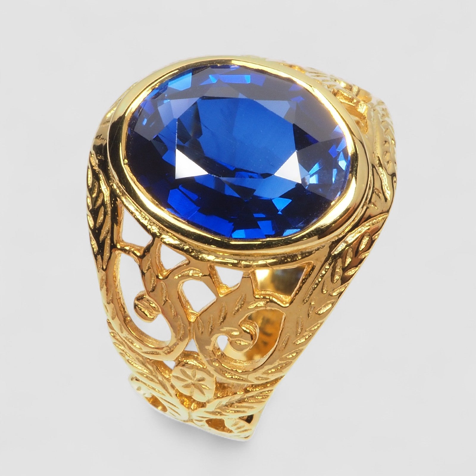 24K GOLD 925 STERLING SILVER RING BLUE SAPPHIRE