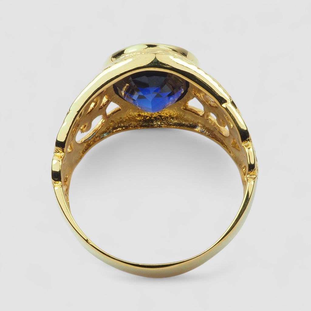 24K GOLD 925 STERLING SILVER RING BLUE SAPPHIRE