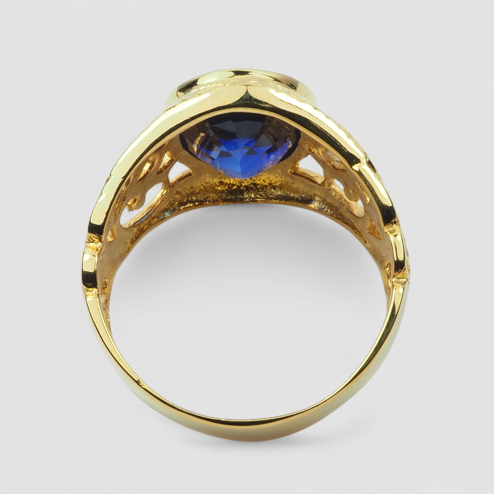 24K GOLD 925 STERLING SILVER RING BLUE SAPPHIRE