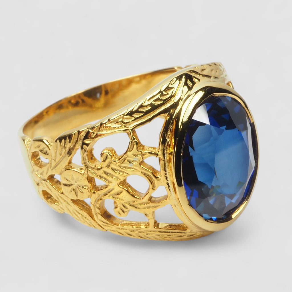 24K GOLD 925 STERLING SILVER RING BLUE SAPPHIRE