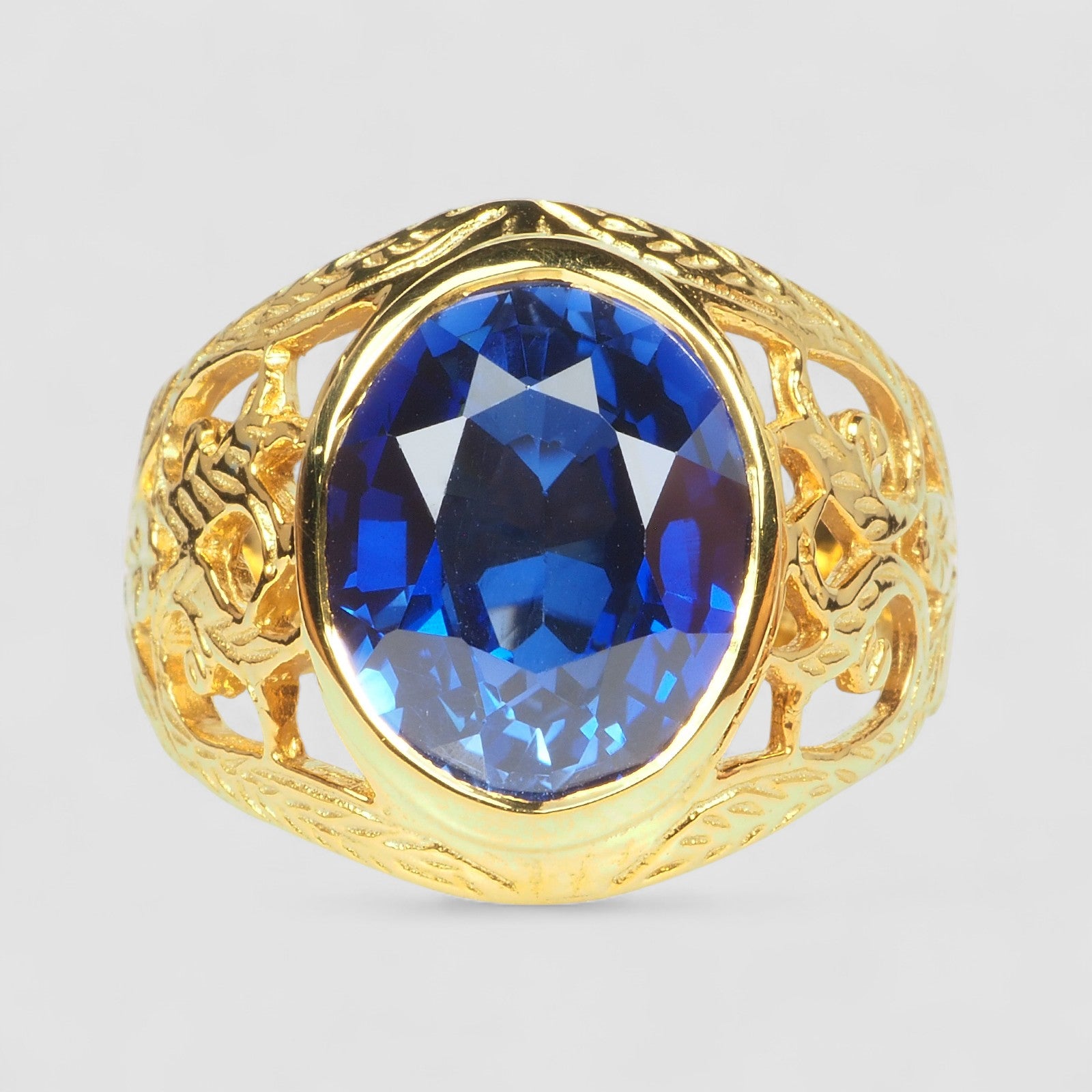 24K GOLD 925 STERLING SILVER RING BLUE SAPPHIRE