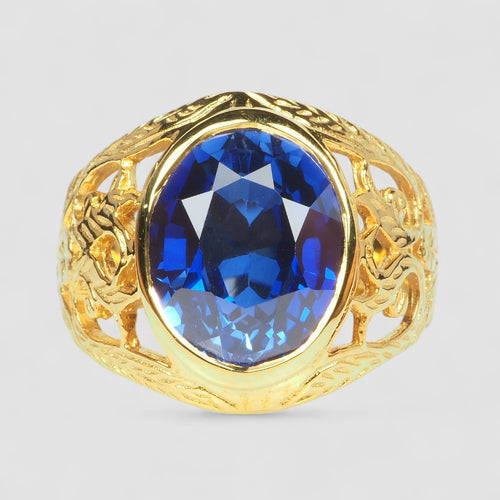 24K GOLD 925 STERLING SILVER RING BLUE SAPPHIRE