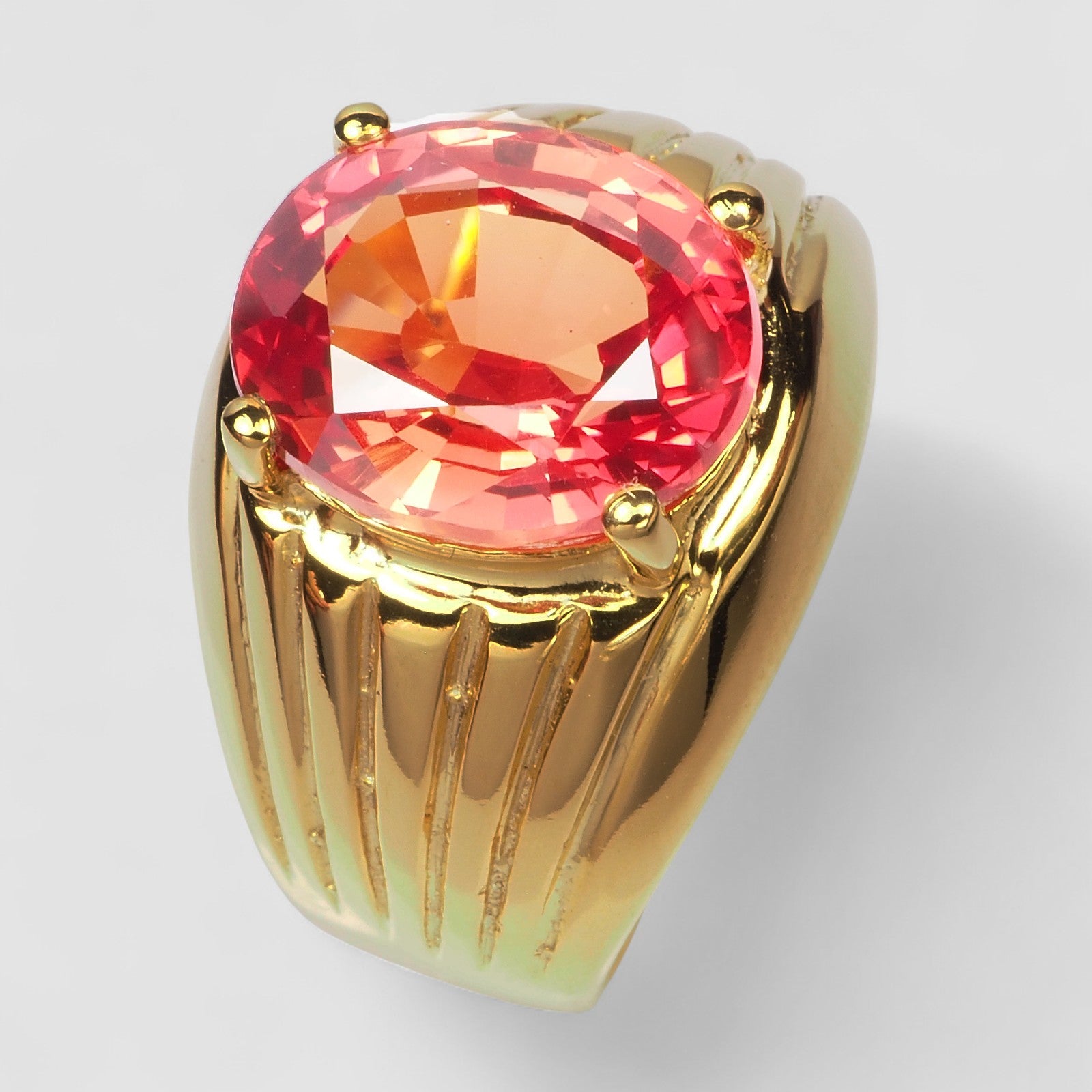 24K GOLD 925 STERLING SILVER RING ORANGE SAPPHIRE