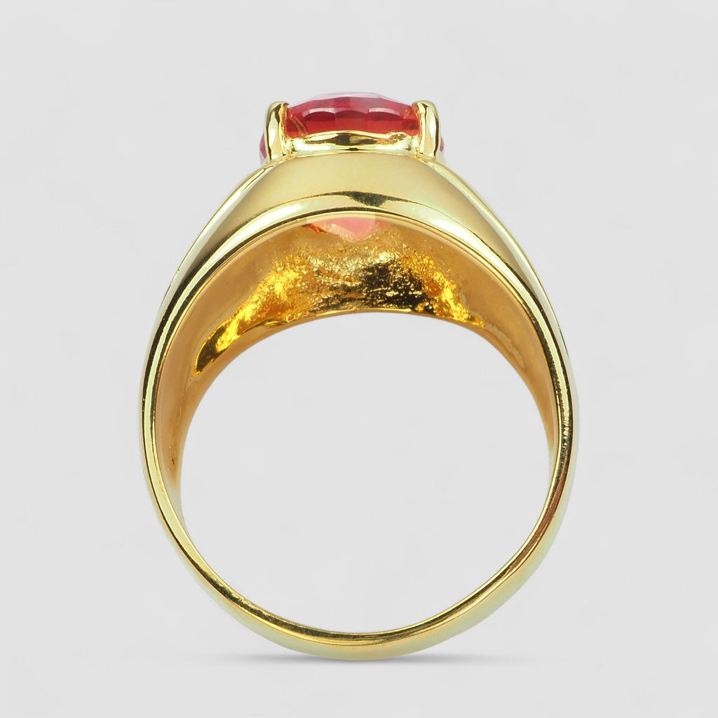 24K GOLD 925 STERLING SILVER RING ORANGE SAPPHIRE
