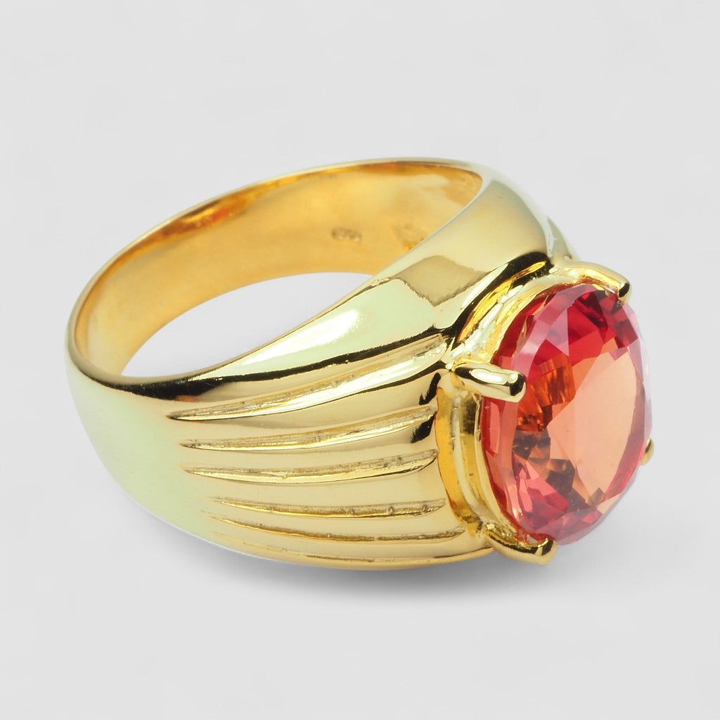 24K GOLD 925 STERLING SILVER RING ORANGE SAPPHIRE