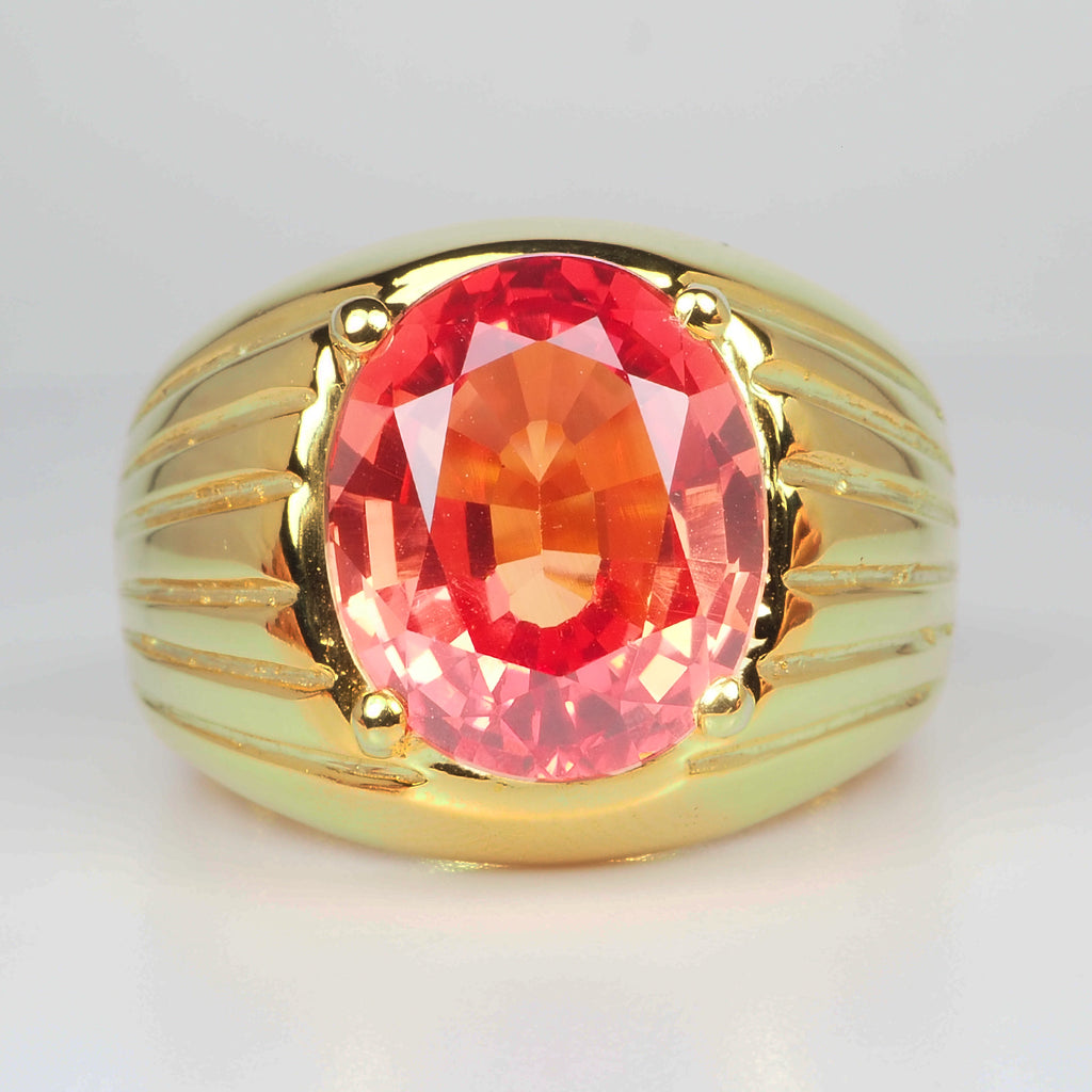 24K GOLD 925 STERLING SILVER RING ORANGE SAPPHIRE