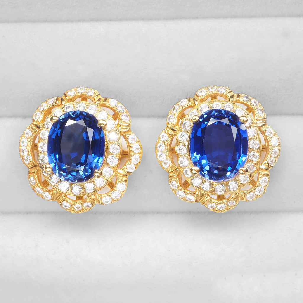 BLUE SAPPHIRE 925 STERLING SILVER 24K GOLD EARRINGS