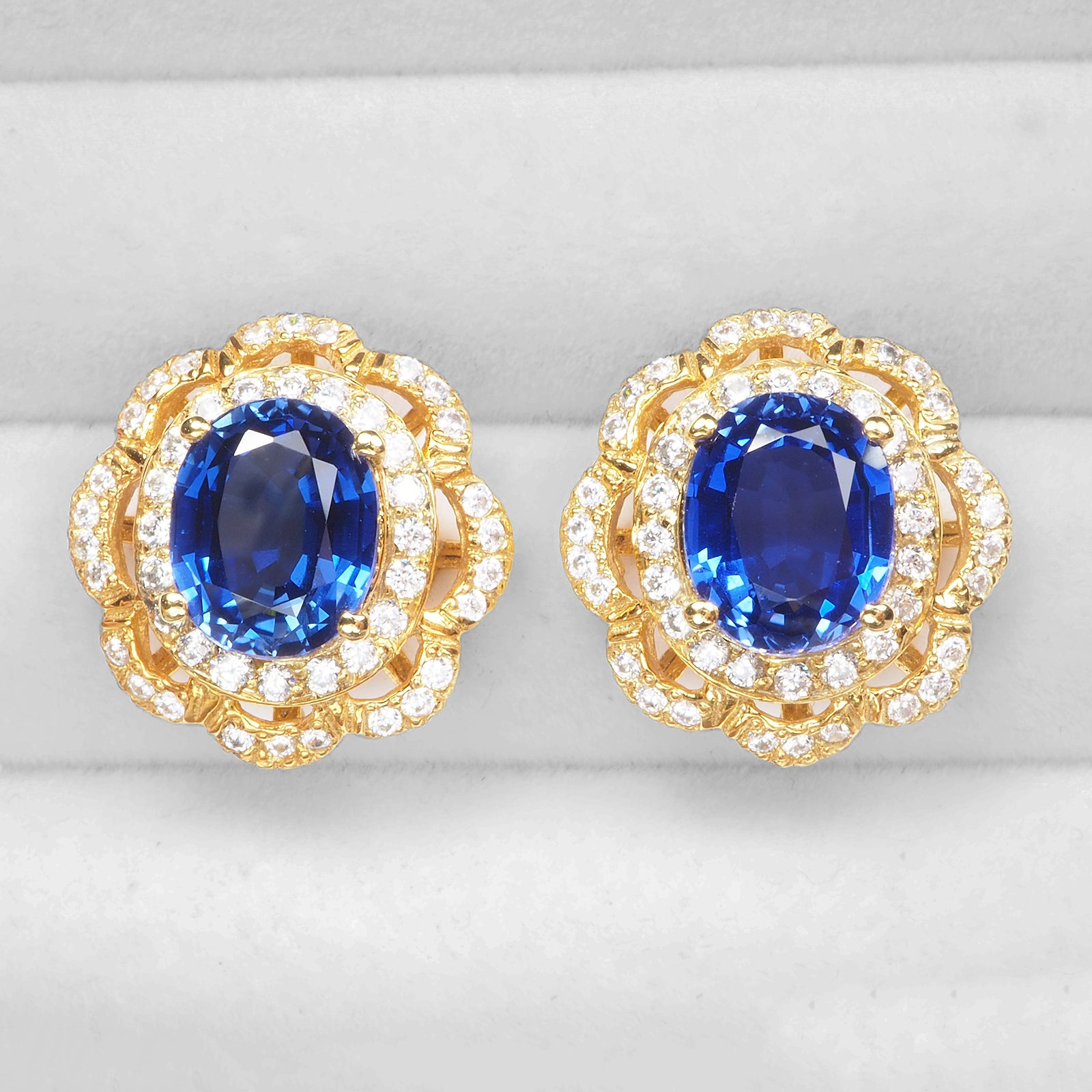 BLUE SAPPHIRE 925 STERLING SILVER 24K GOLD EARRINGS