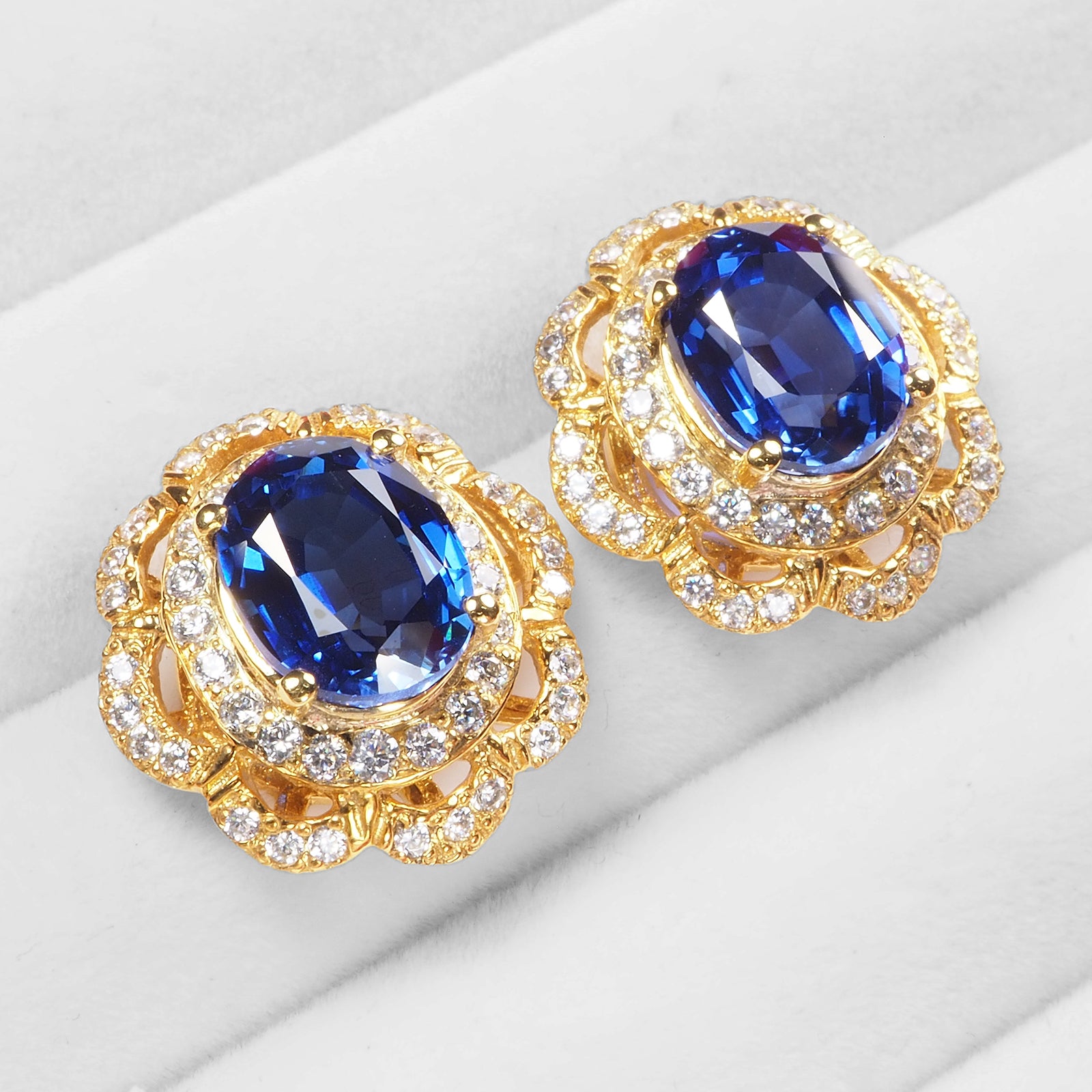 BLUE SAPPHIRE 925 STERLING SILVER 24K GOLD EARRINGS
