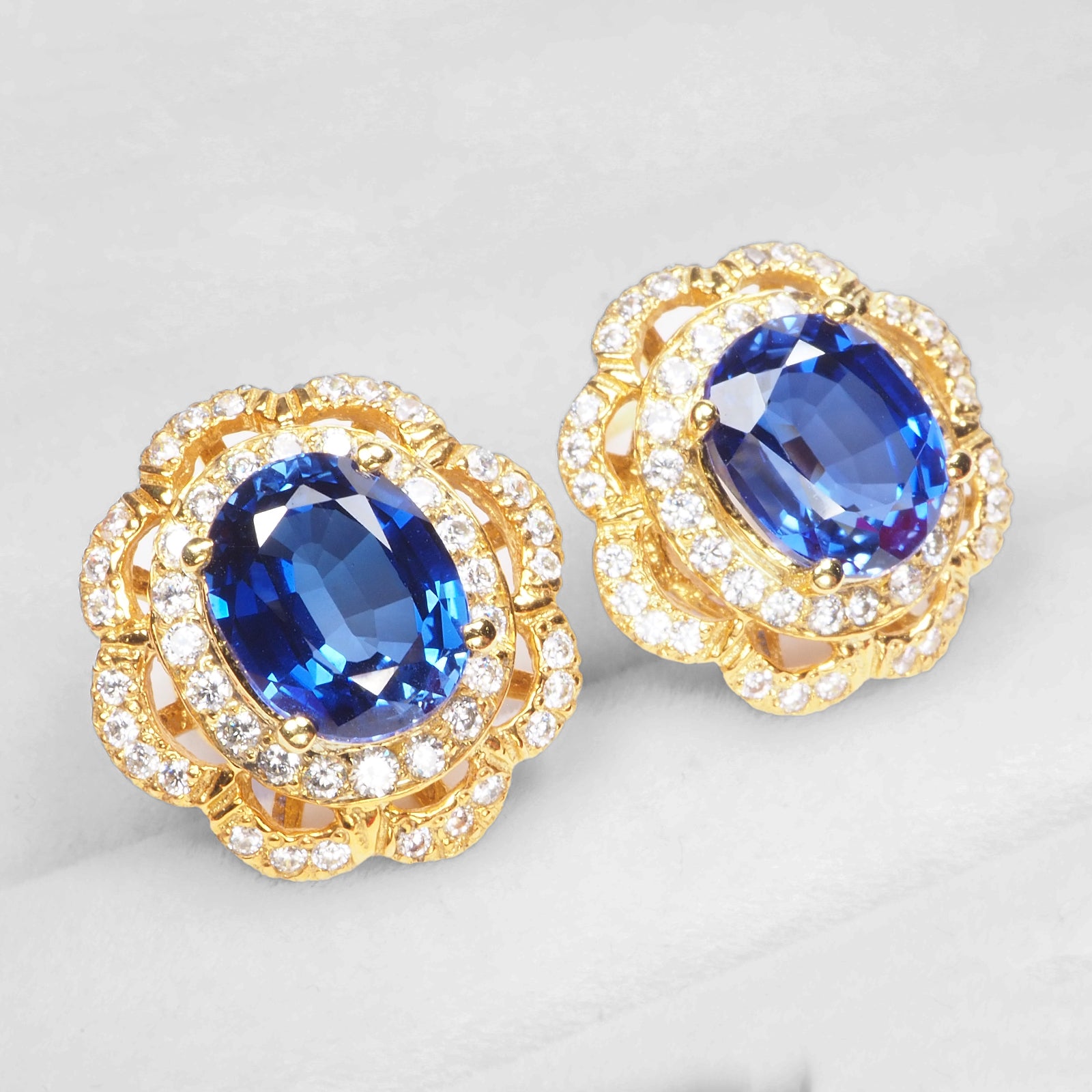 BLUE SAPPHIRE 925 STERLING SILVER 24K GOLD EARRINGS