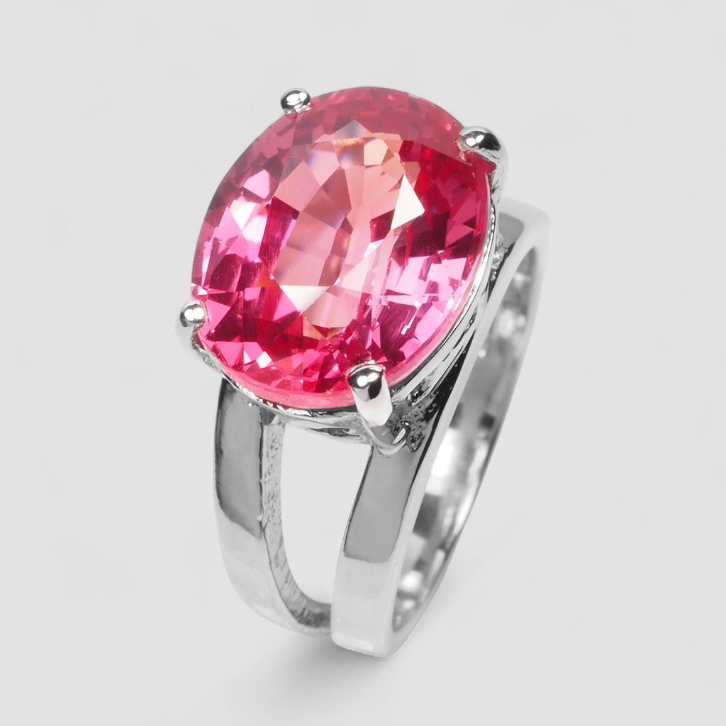 RED PADPARADSCHA SAPPHIRE 925 STERLING SILVER WHITE GOLD RING