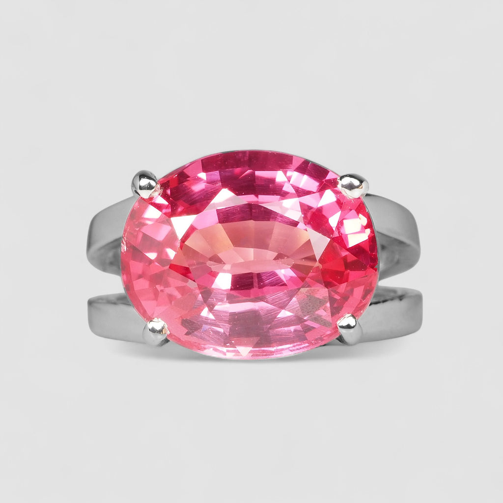 RED PADPARADSCHA SAPPHIRE 925 STERLING SILVER WHITE GOLD RING