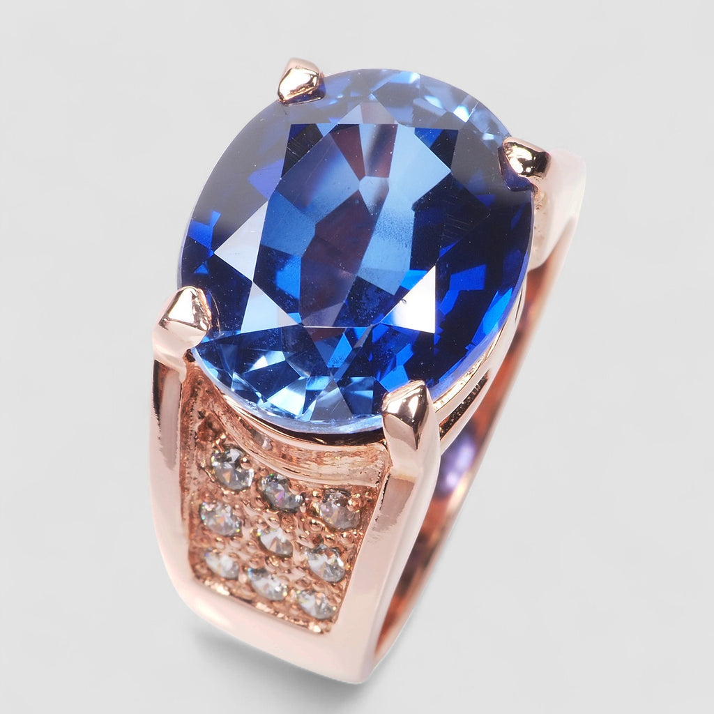 925 STERLING SILVER ROSE GOLD RING BLUE SAPPHIRE