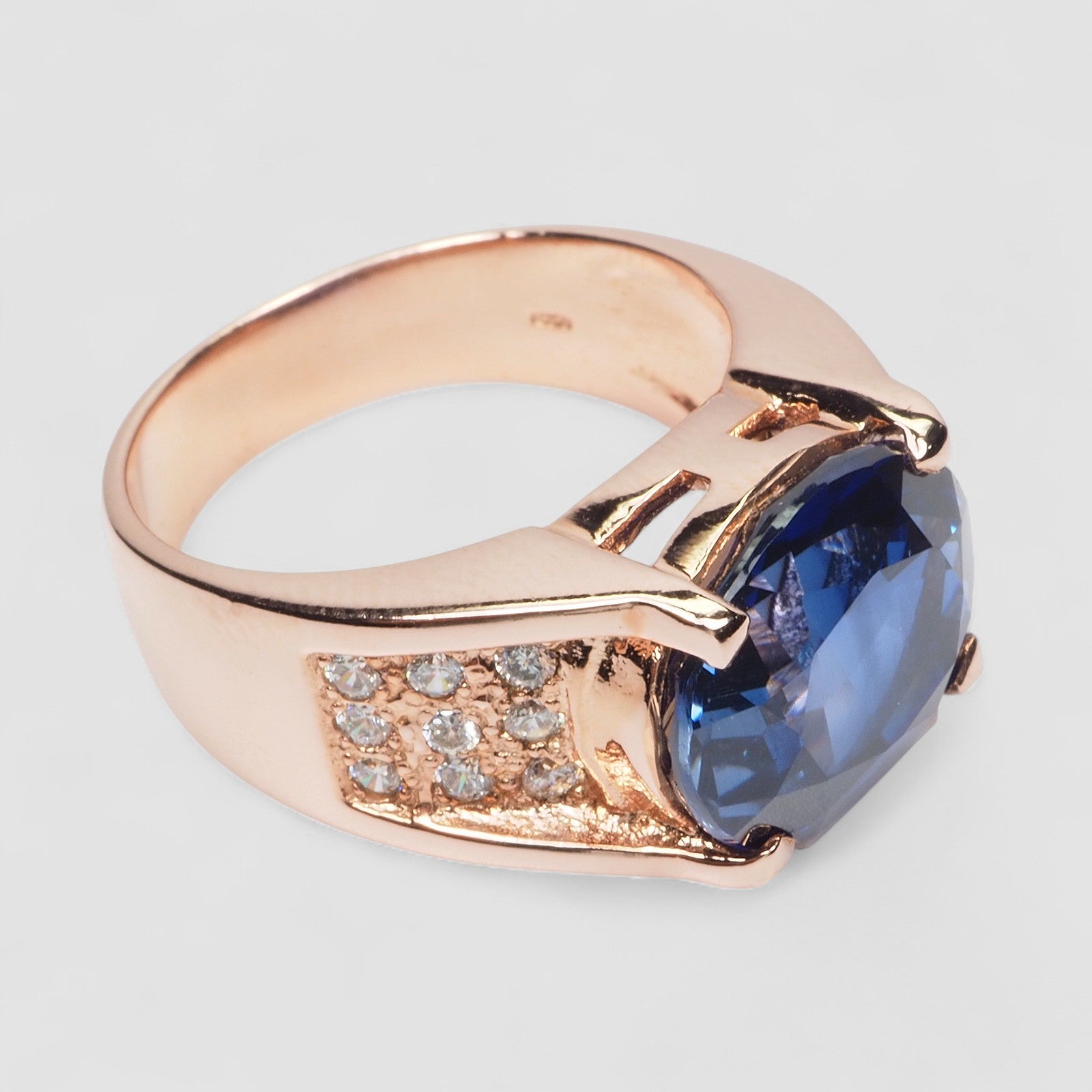 925 STERLING SILVER ROSE GOLD RING BLUE SAPPHIRE