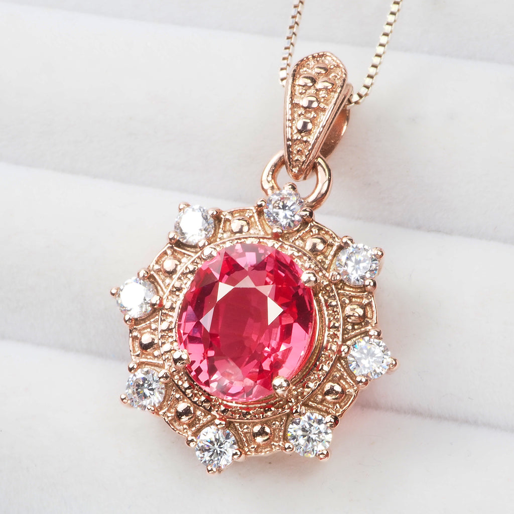 925 STERLING SILVER ROSE GOLD PENDANTS RED PADPARADSCHA SAPPHIRE