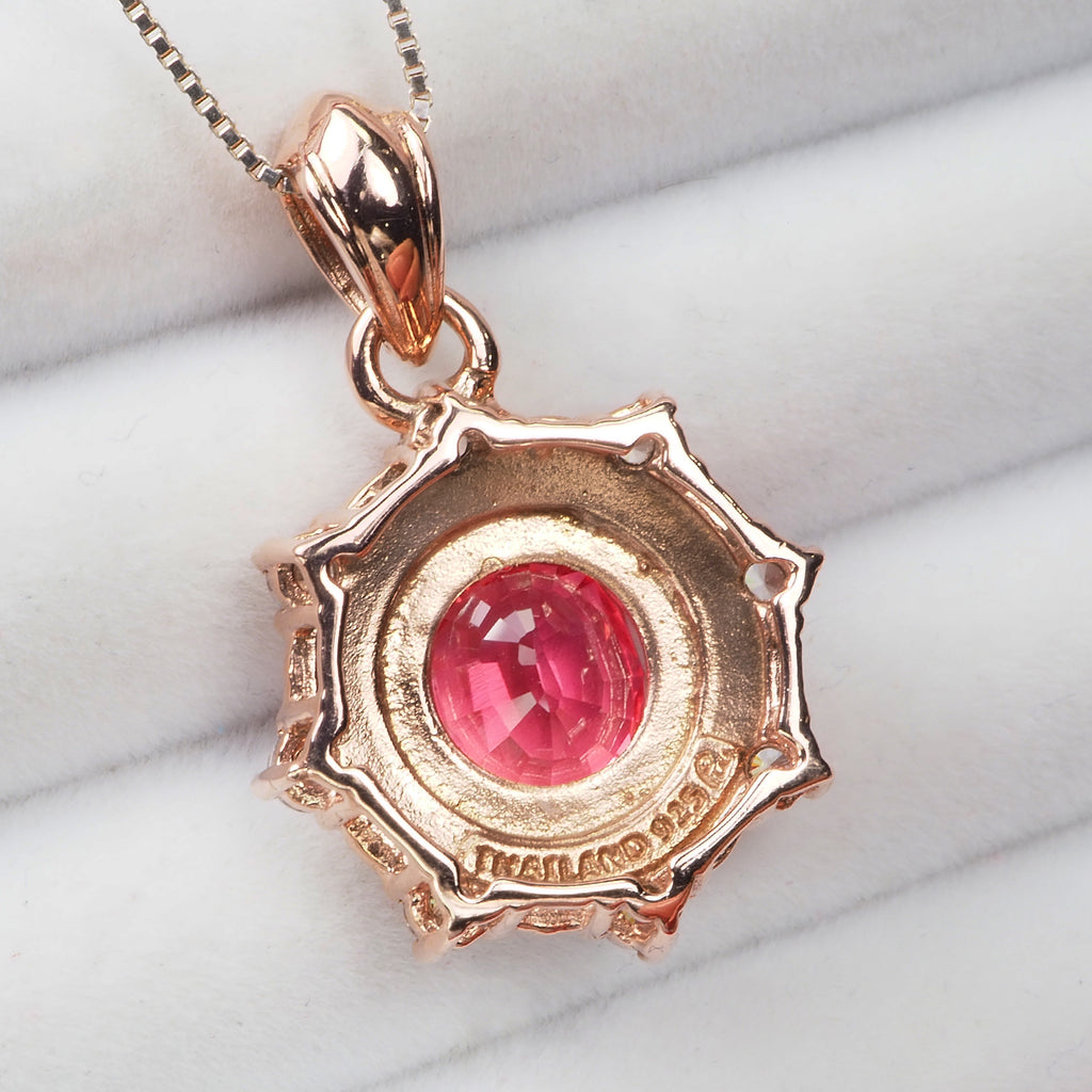 925 STERLING SILVER ROSE GOLD PENDANTS RED PADPARADSCHA SAPPHIRE