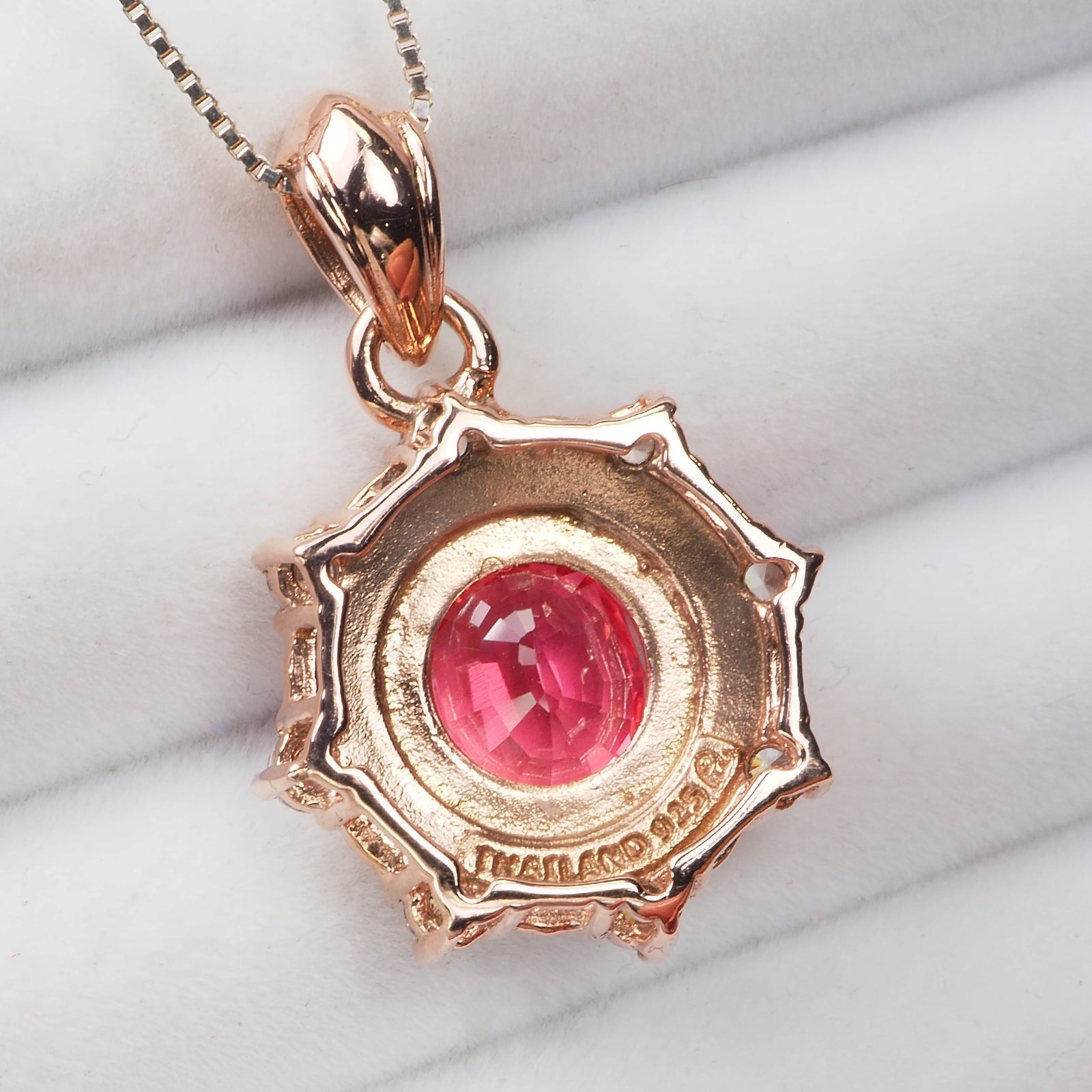 925 STERLING SILVER ROSE GOLD PENDANTS RED PADPARADSCHA SAPPHIRE