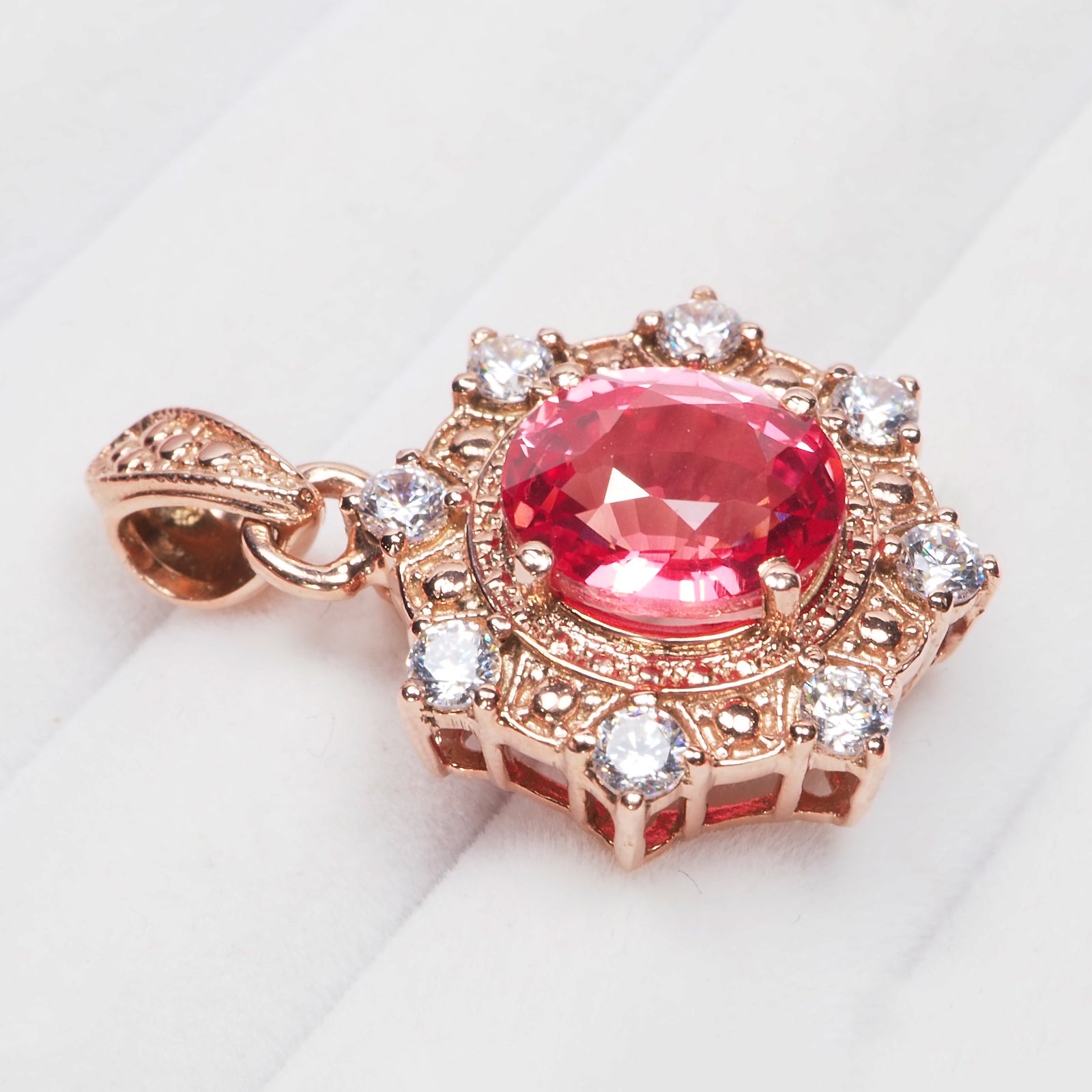 925 STERLING SILVER ROSE GOLD PENDANTS RED PADPARADSCHA SAPPHIRE