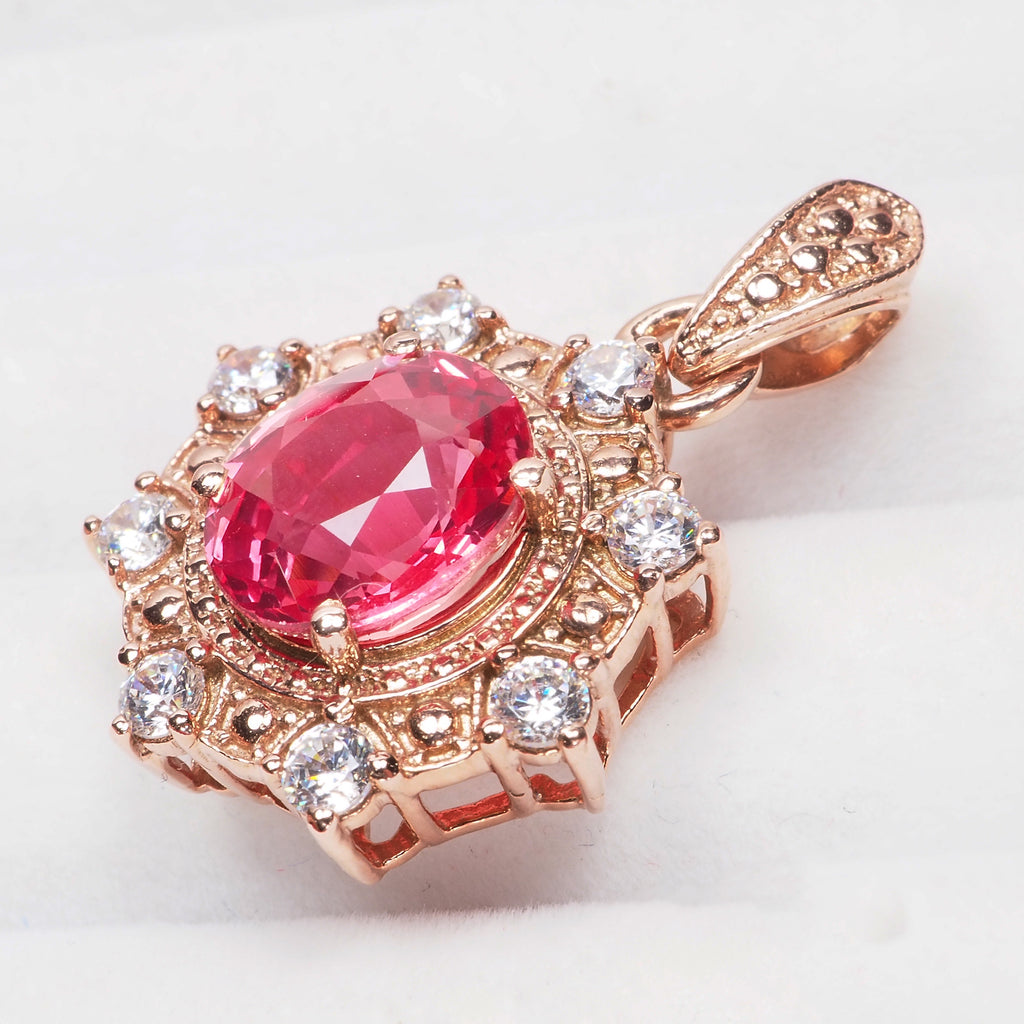 925 STERLING SILVER ROSE GOLD PENDANTS RED PADPARADSCHA SAPPHIRE