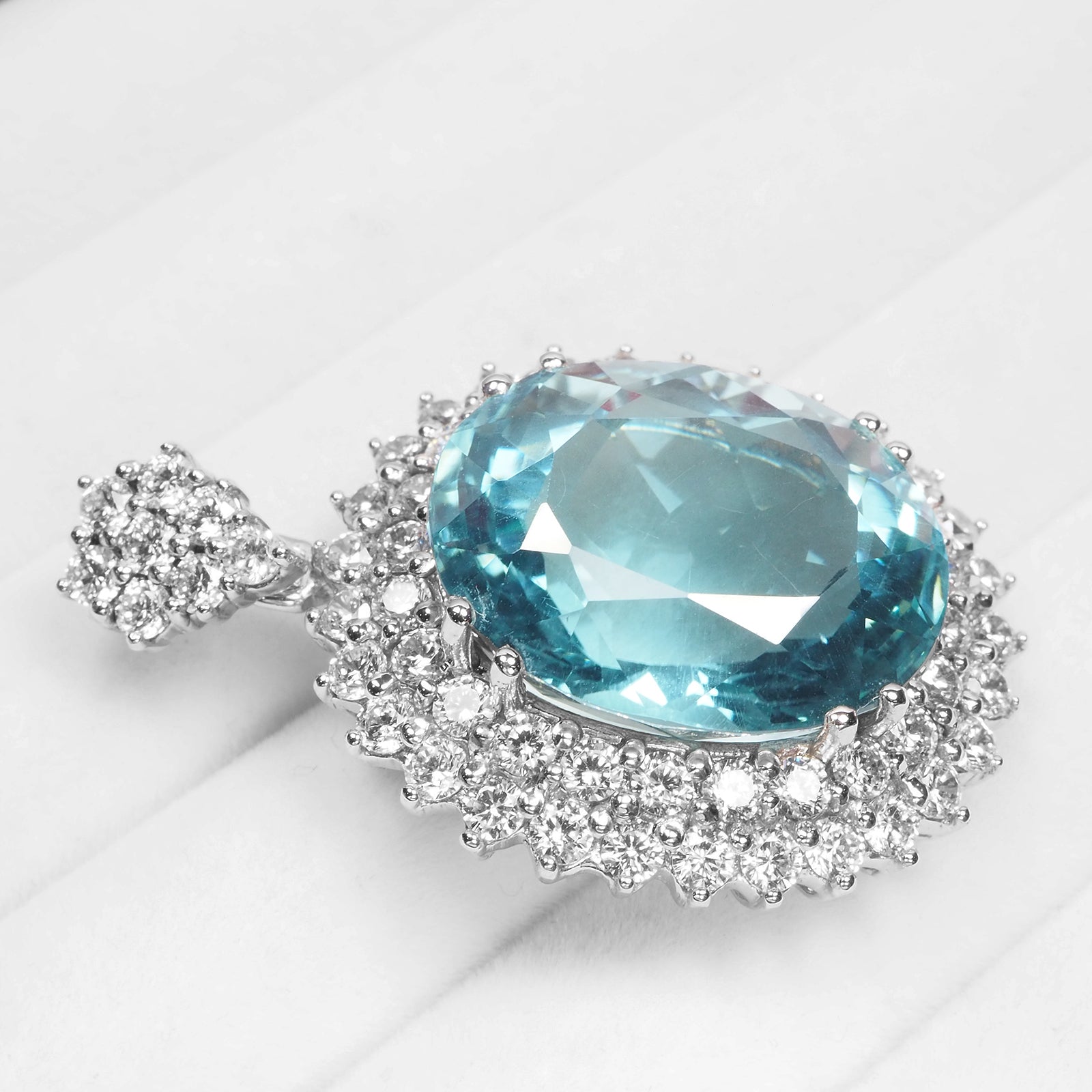 BLUE AQUAMARINE 925 STERLING SILVER WHITE GOLD PENDANTS