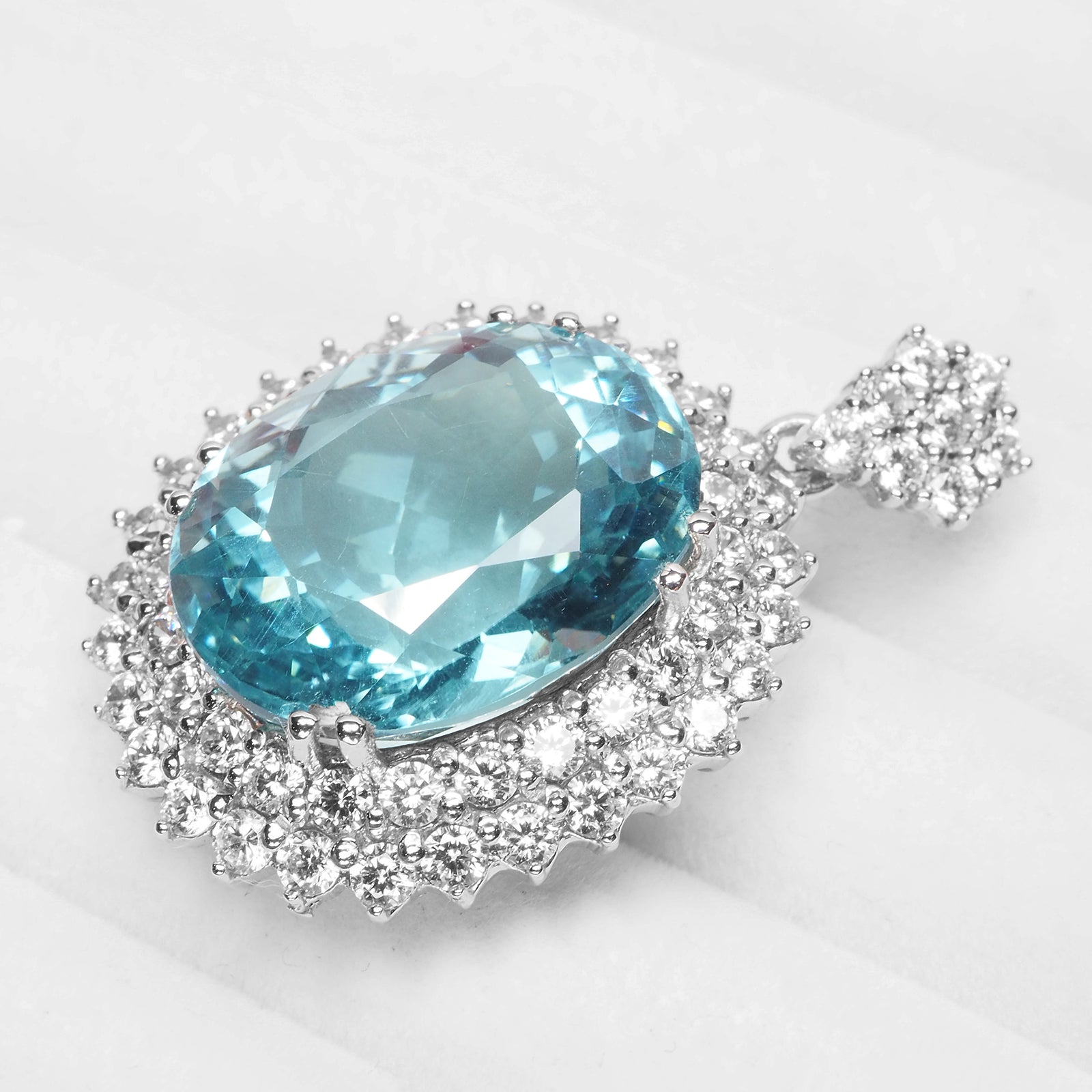 BLUE AQUAMARINE 925 STERLING SILVER WHITE GOLD PENDANTS