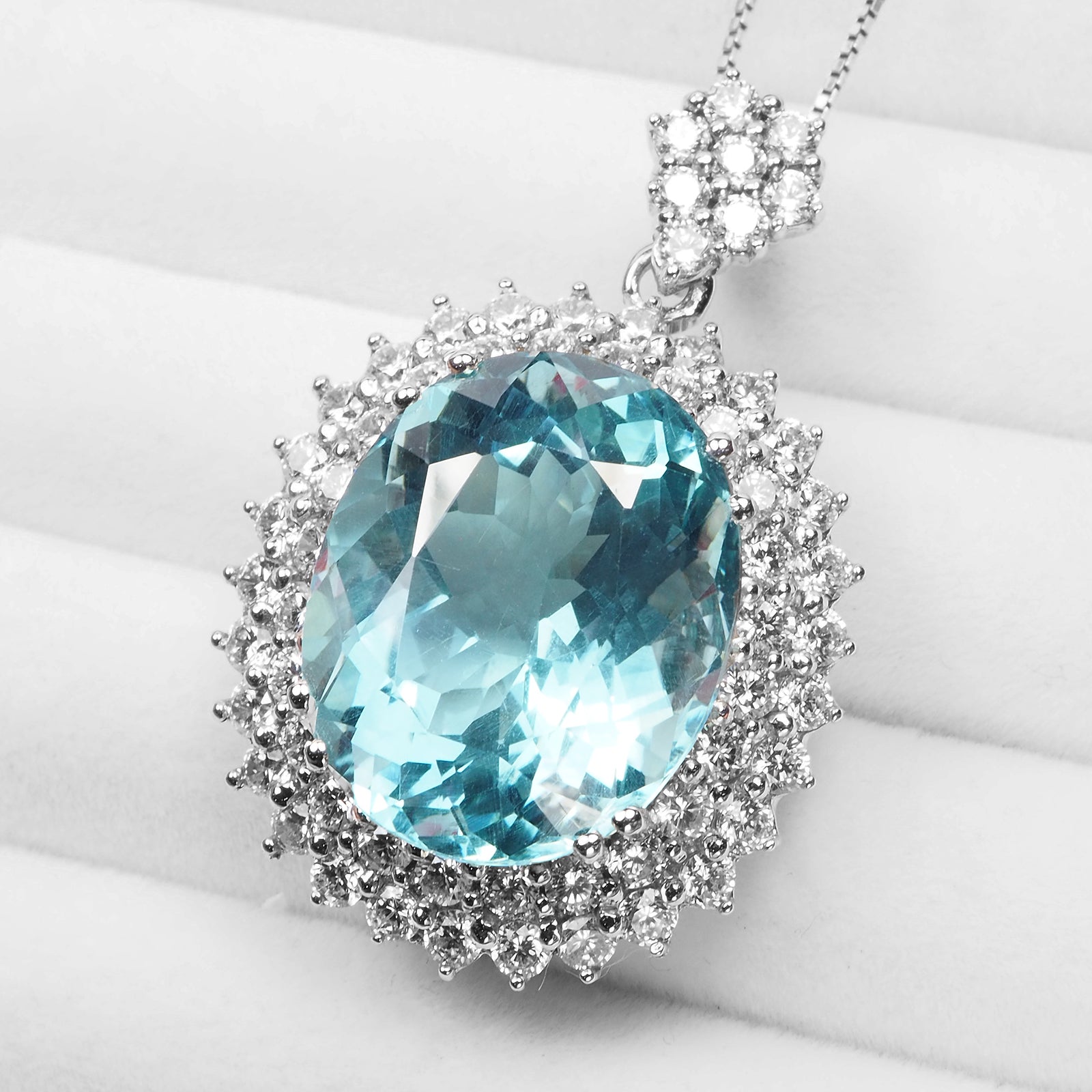 BLUE AQUAMARINE 925 STERLING SILVER WHITE GOLD PENDANTS