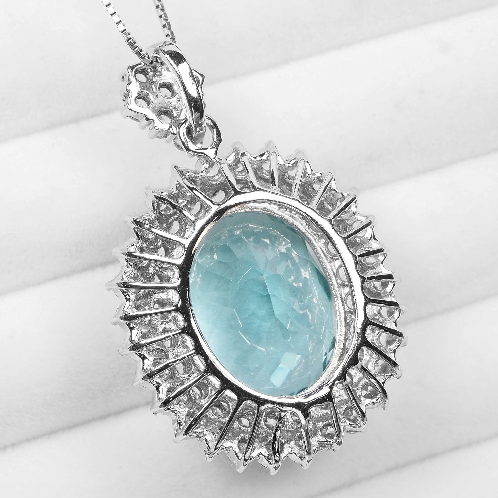 BLUE AQUAMARINE 925 STERLING SILVER WHITE GOLD PENDANTS