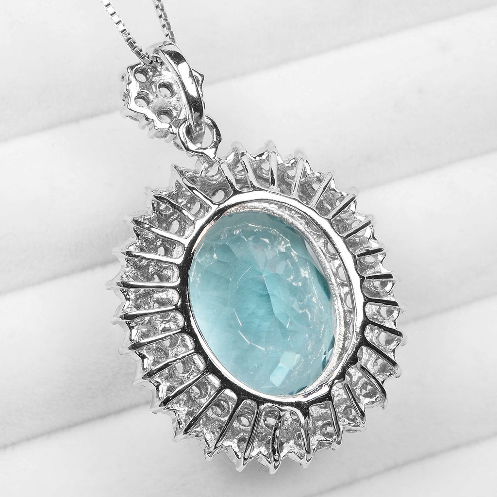 BLUE AQUAMARINE 925 STERLING SILVER WHITE GOLD PENDANTS