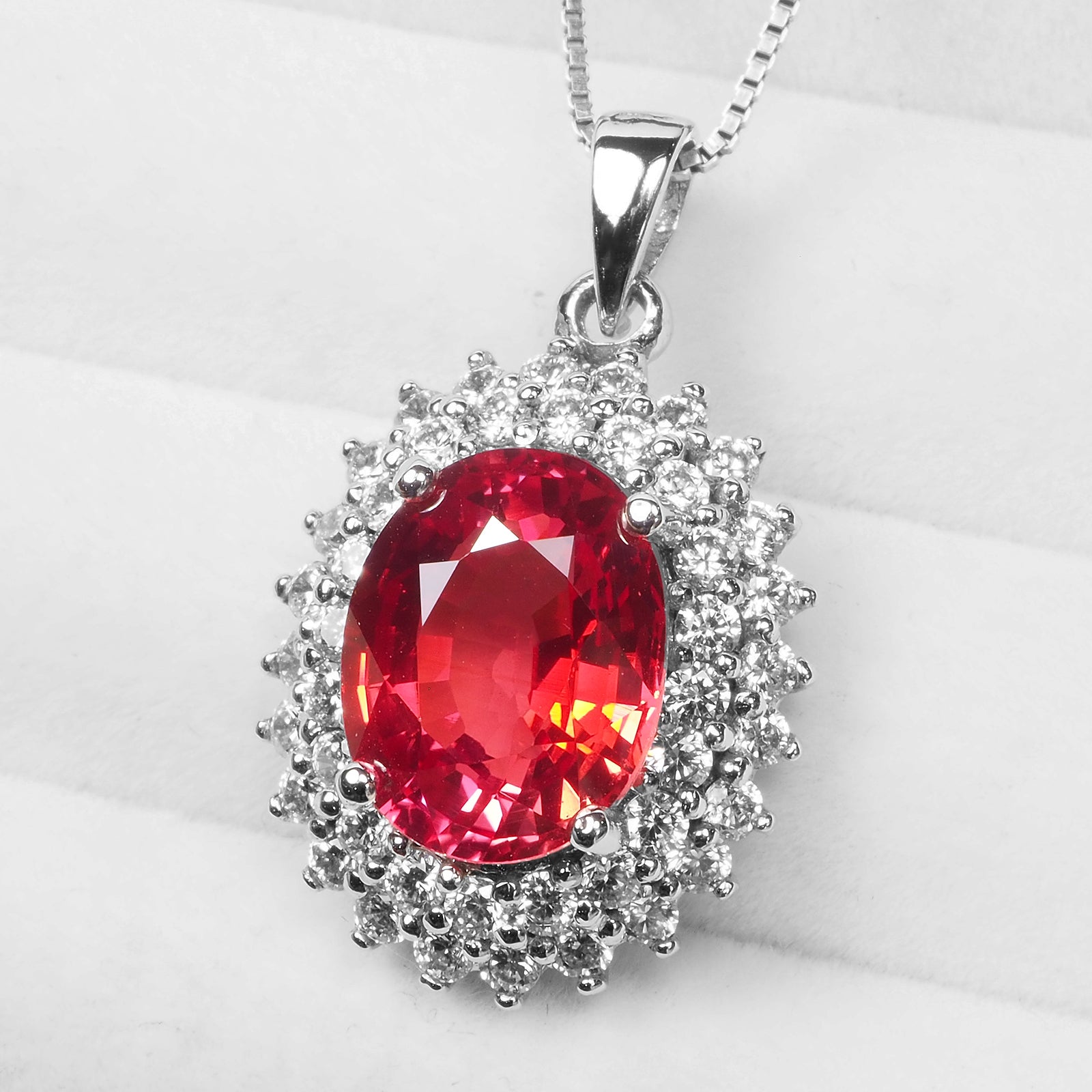 WHITE GOLD PENDANTS RED SAPPHIRE 925 STERLING SILVER