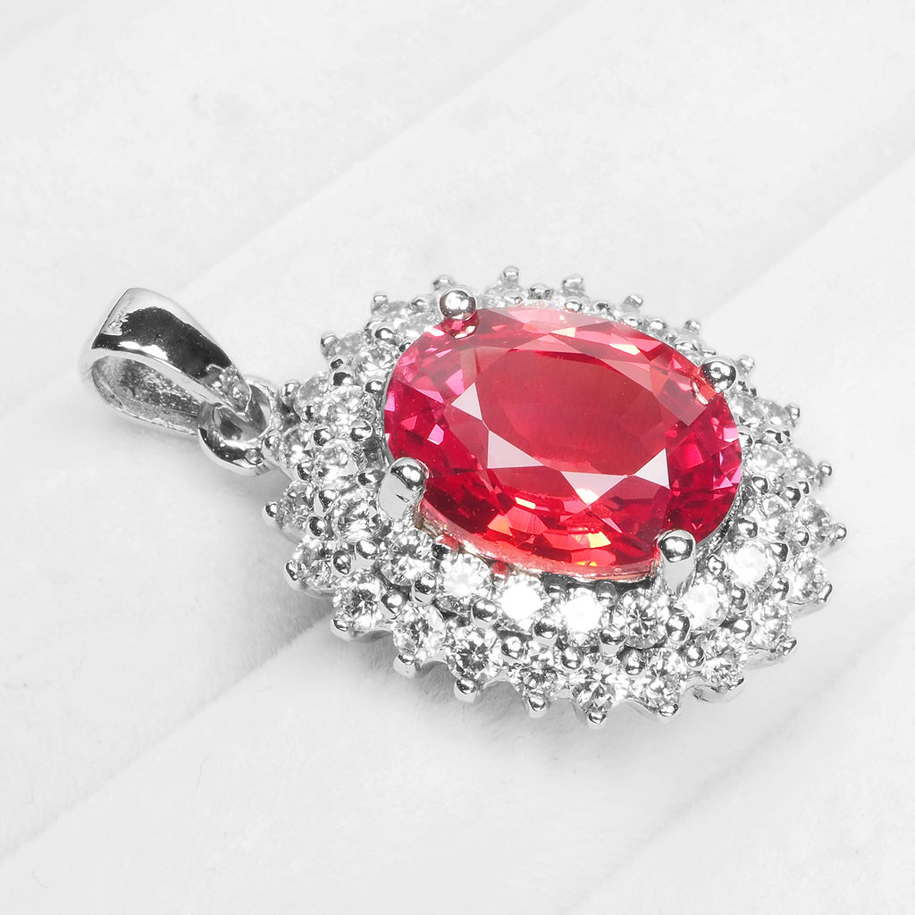 WHITE GOLD PENDANTS RED SAPPHIRE 925 STERLING SILVER
