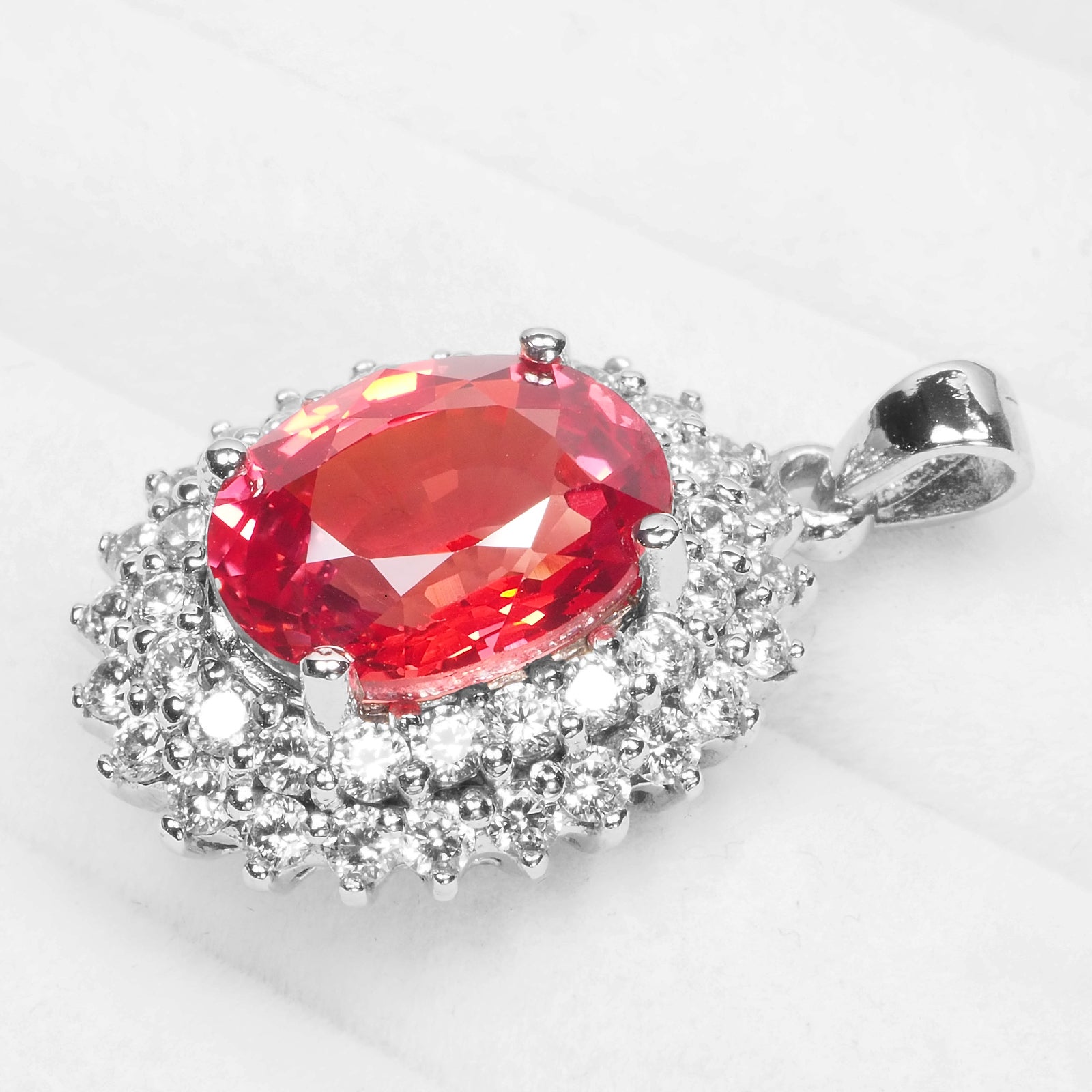 WHITE GOLD PENDANTS RED SAPPHIRE 925 STERLING SILVER