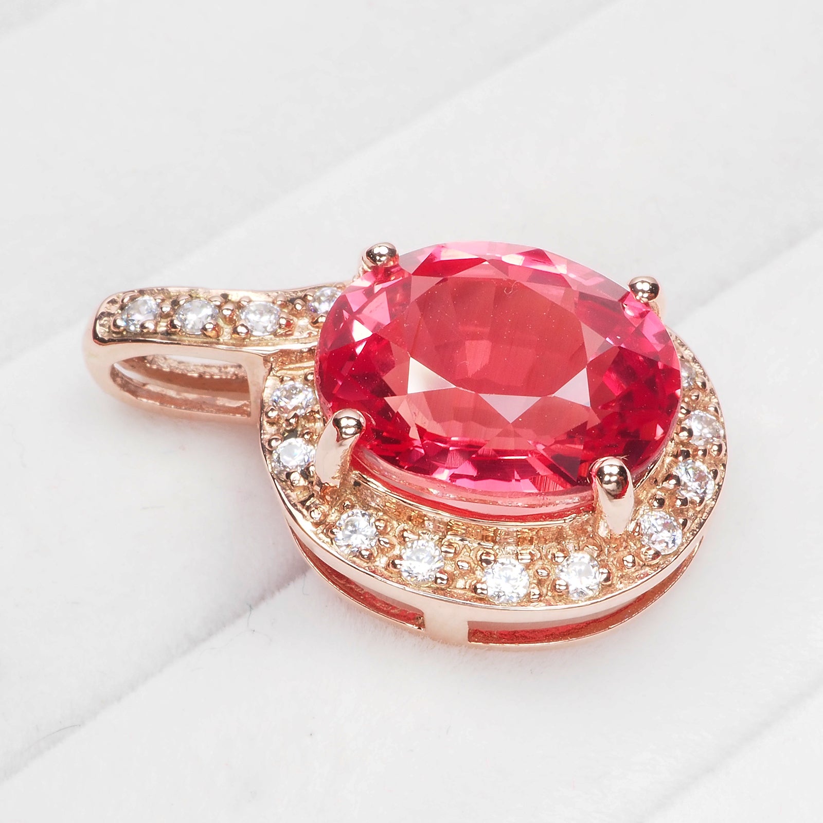 OVAL RED SPINEL ROSE GOLD PENDANTS 925 STERLING SILVER