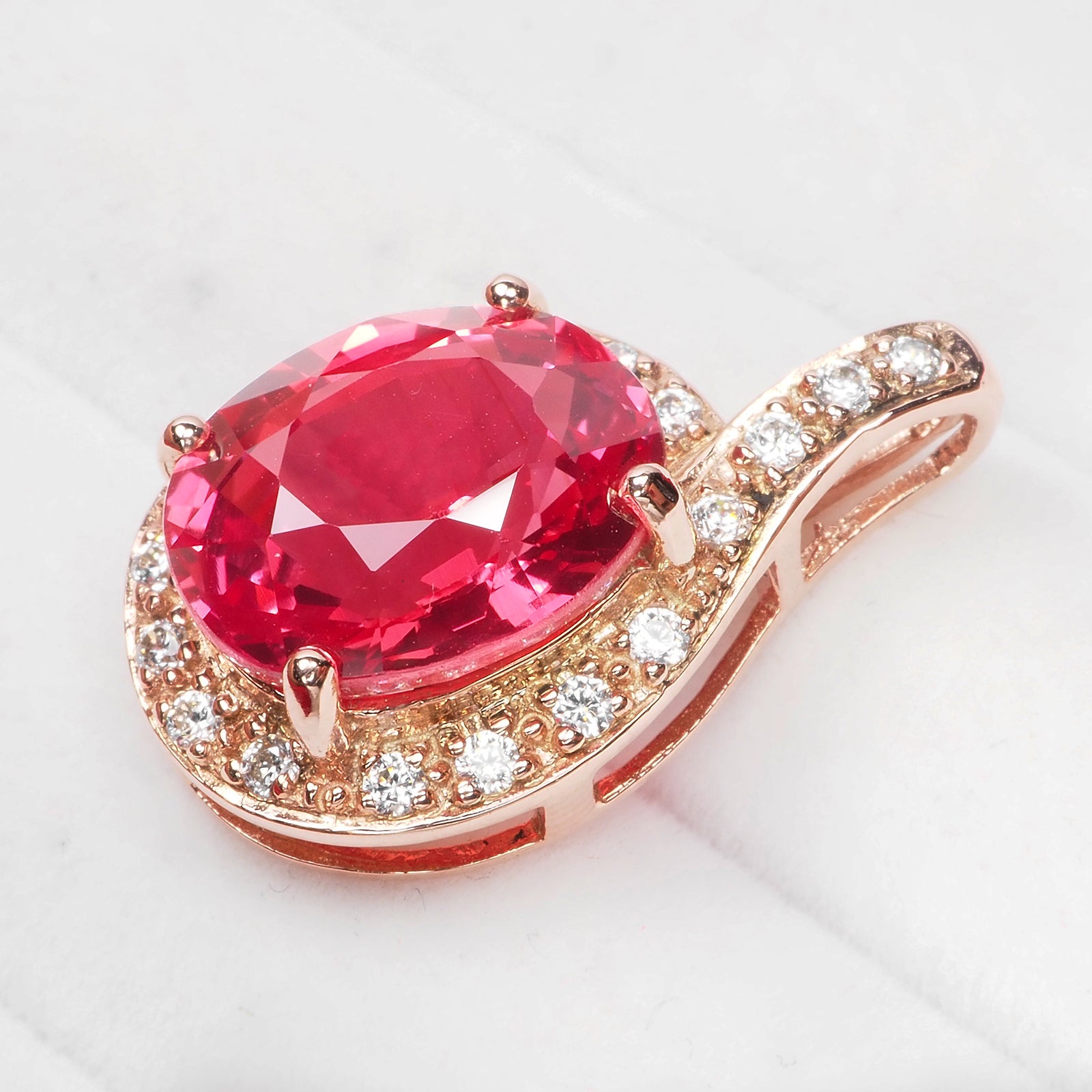 OVAL RED SPINEL ROSE GOLD PENDANTS 925 STERLING SILVER