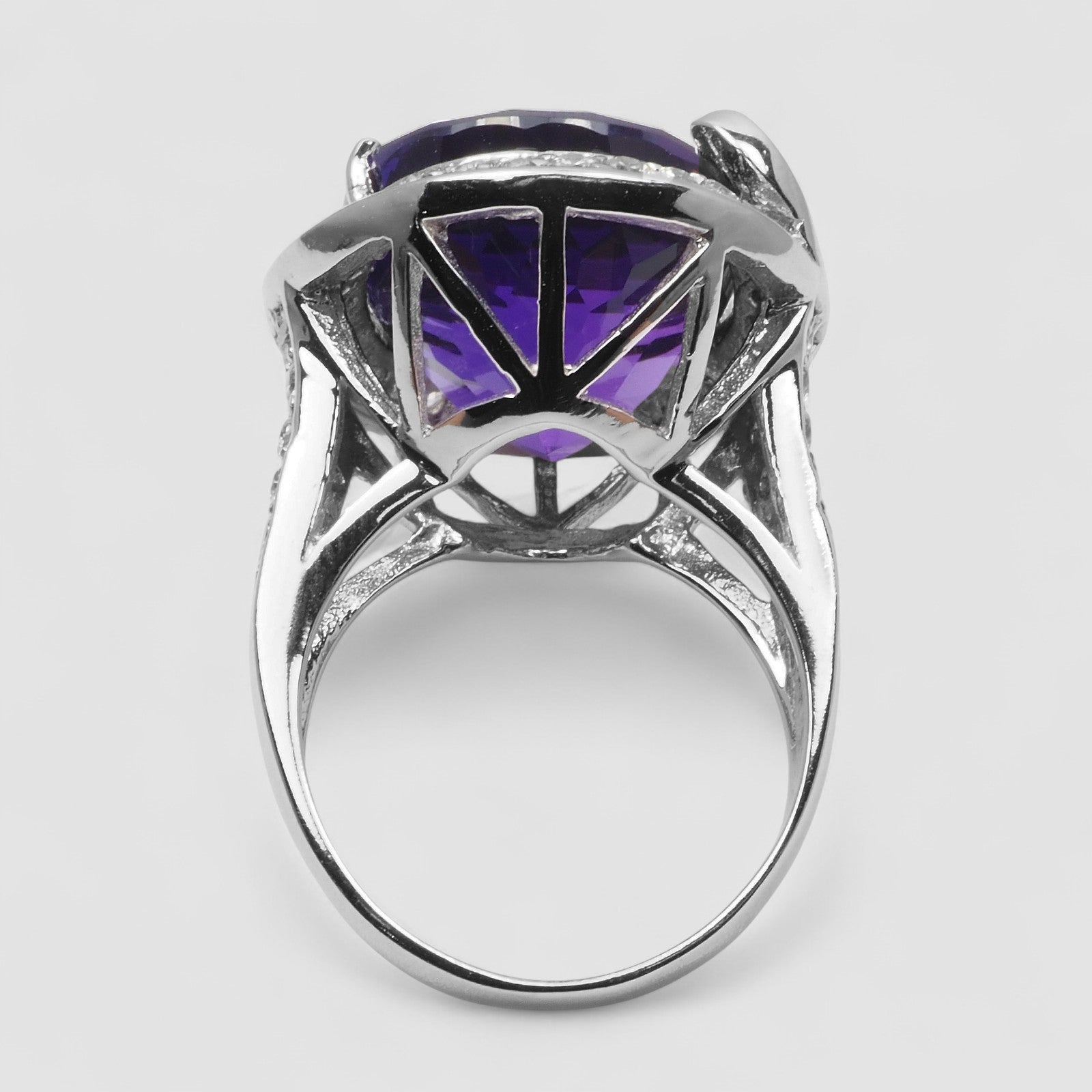 925 STERLING SILVER WHITE GOLD HALO RING PURPLE AMETHYST