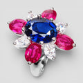 Blue Sapphire 925 Sterling Silver Floral Ring