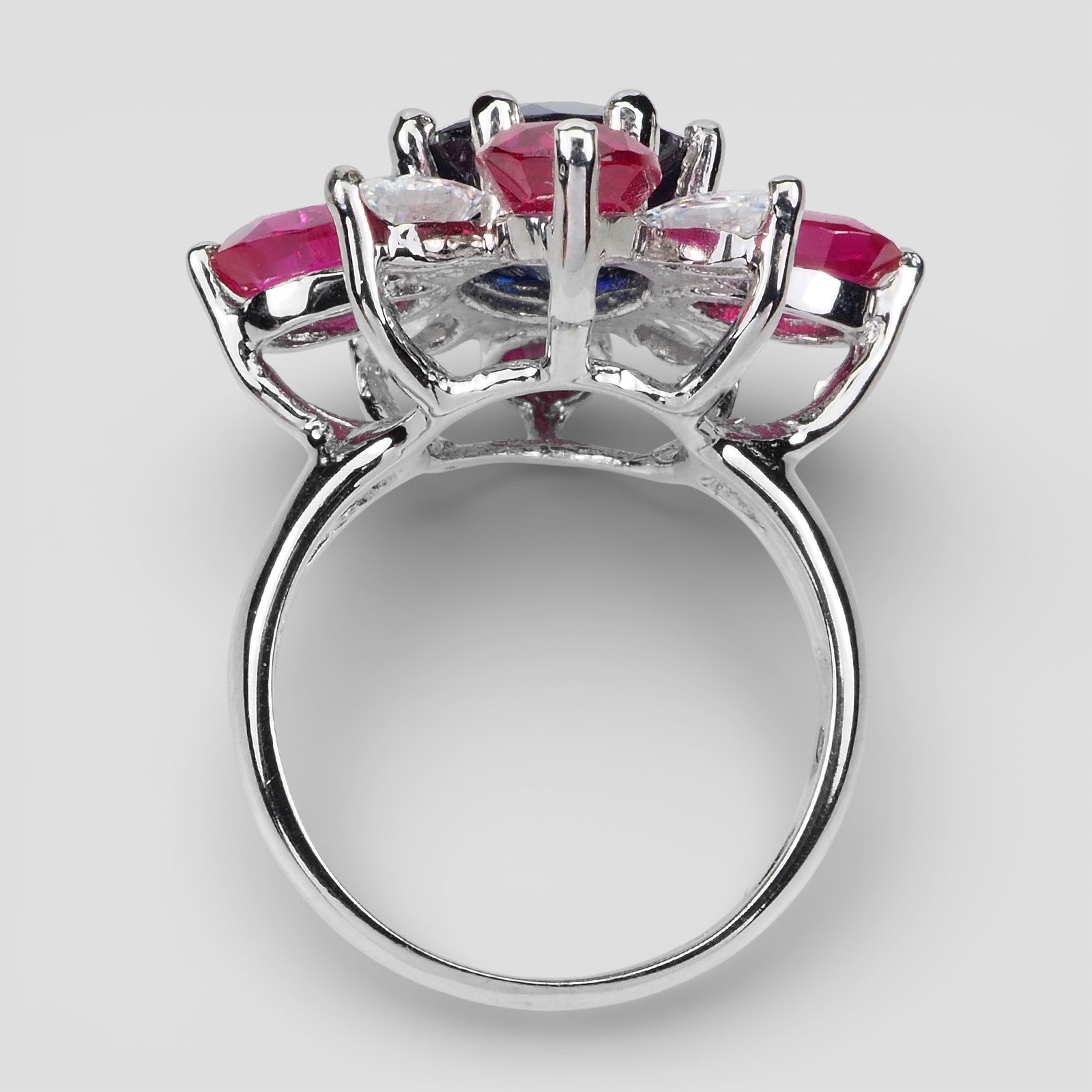 Blue Sapphire 925 Sterling Silver Floral Ring