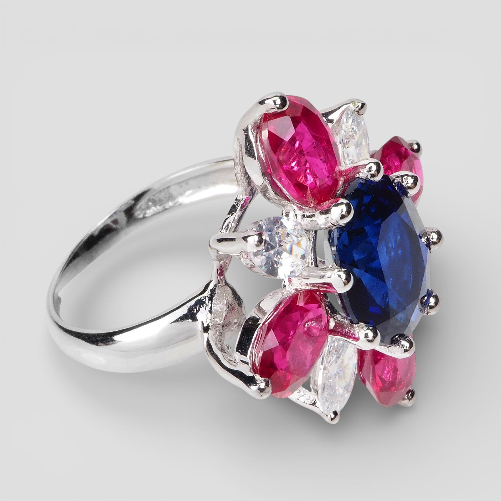 Blue Sapphire 925 Sterling Silver Floral Ring