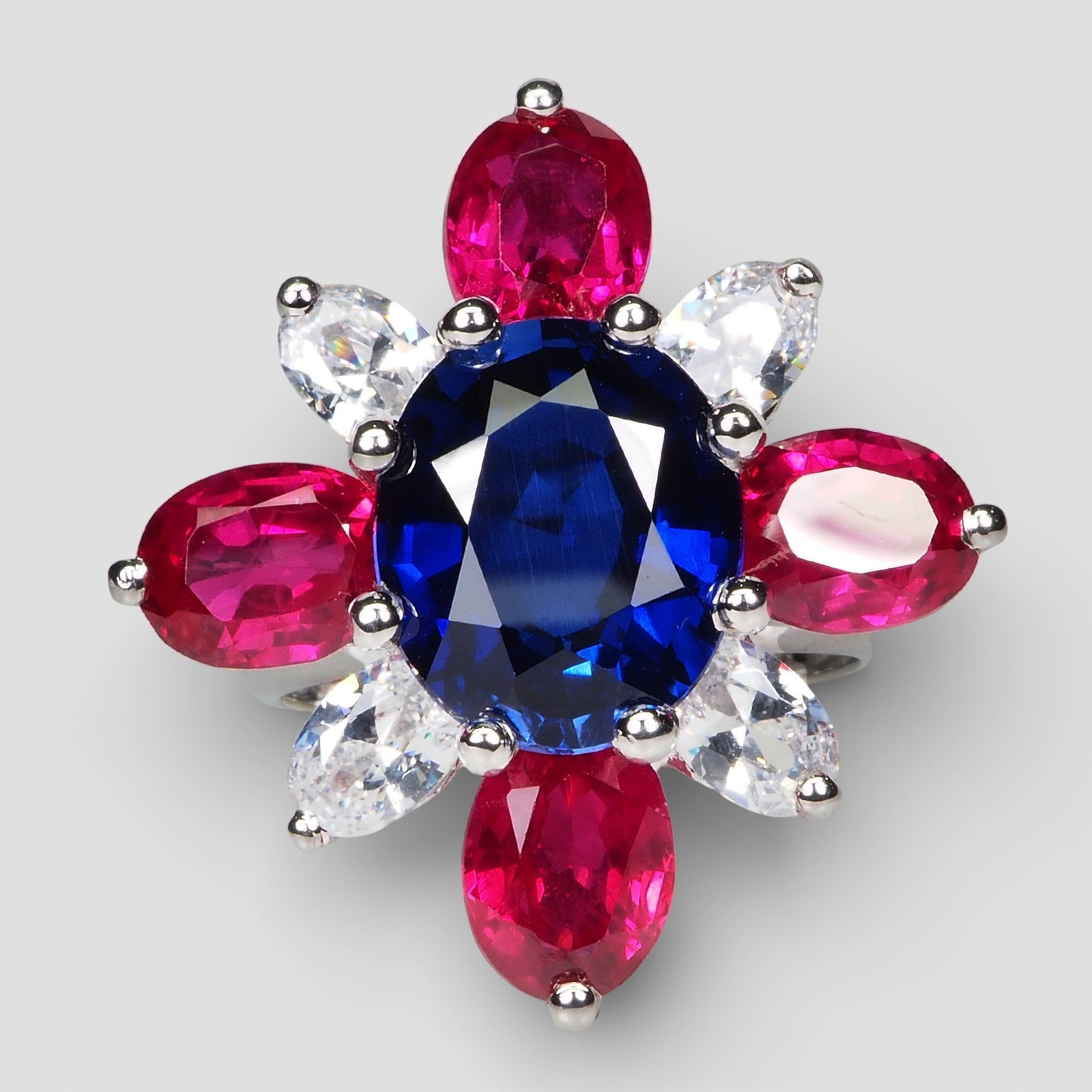 Blue Sapphire 925 Sterling Silver Floral Ring