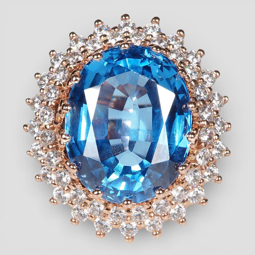 925 Sterling Silver Rose Gold Rings Blue Topaz